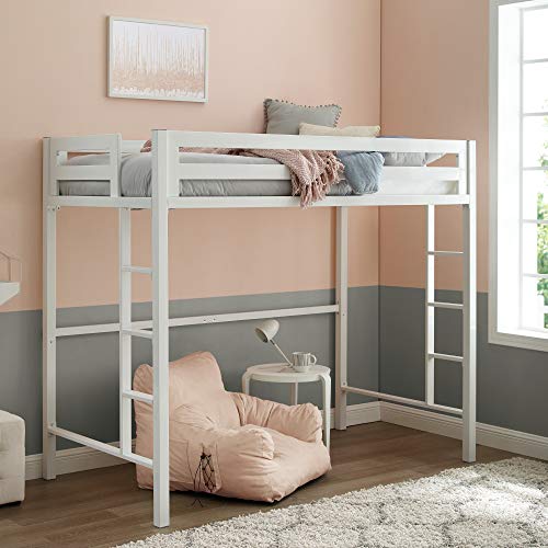Twin Size Metal Loft Bed in White