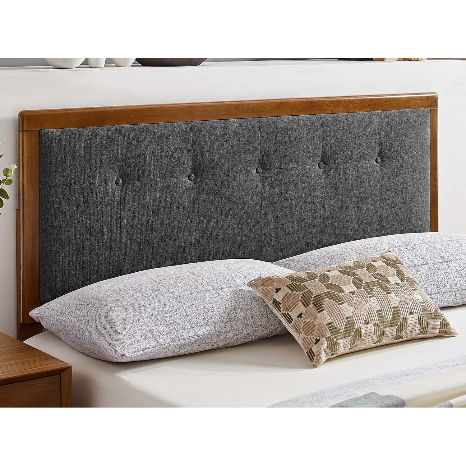 BSD National Supplies Marlin Traditional Charcoal Fabric Button Tufted Full Size Walnut Wooden Headboard