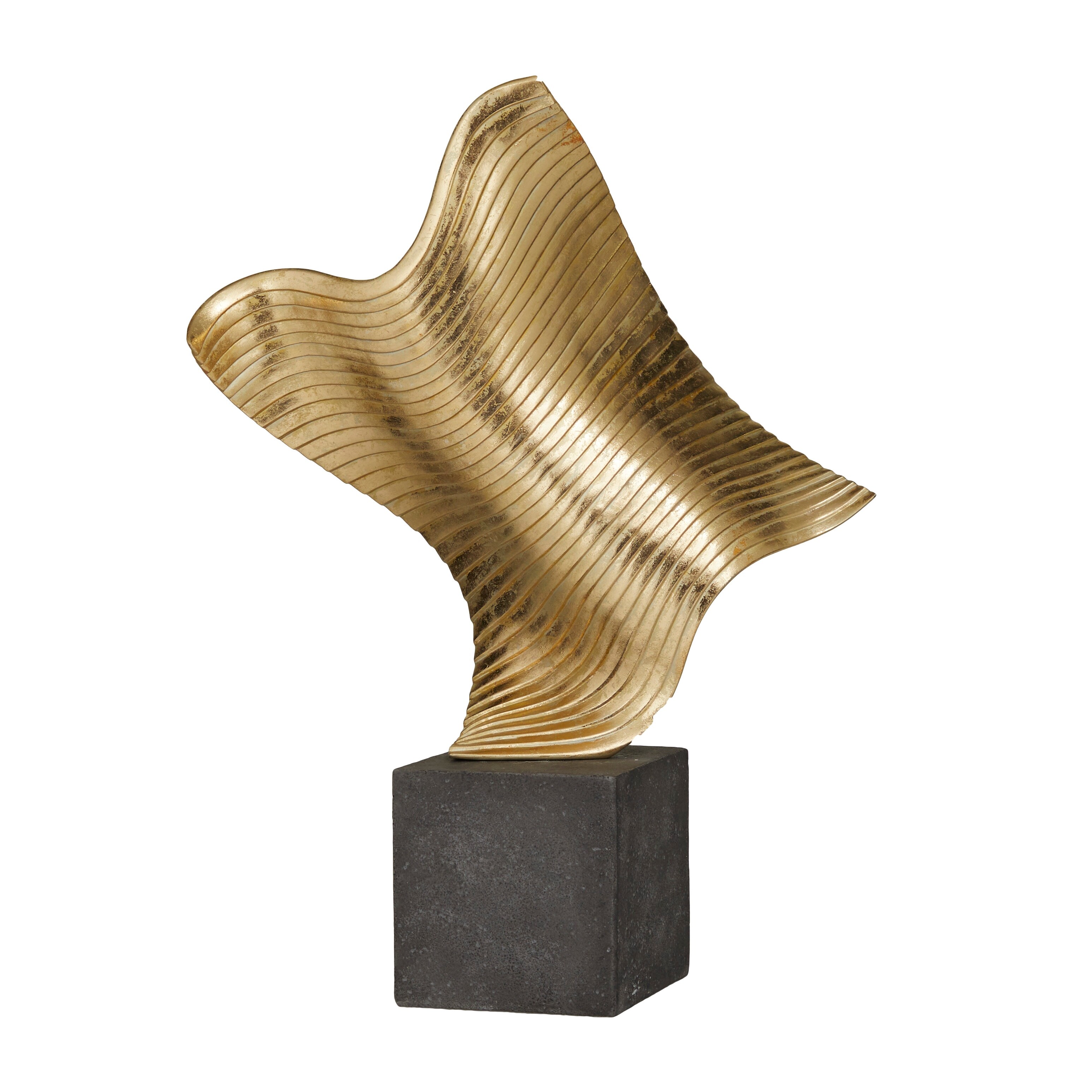 The Novogratz  Gold Polystone Wave Abstract Sculpture with Black Base