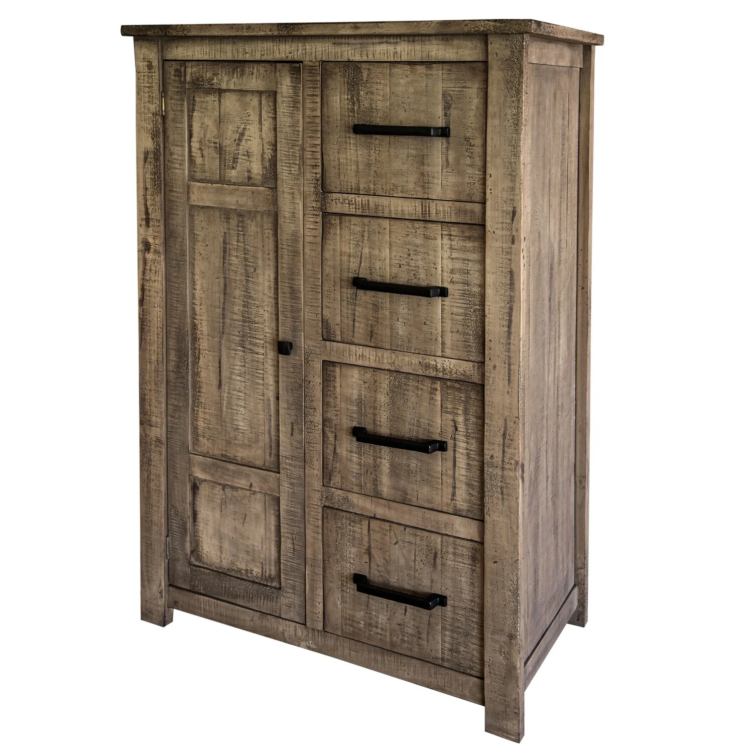 BenJara Zap 54 Inch Tall Dresser Chest, 4 Drawers, Pine Wood, Single Door, Brown