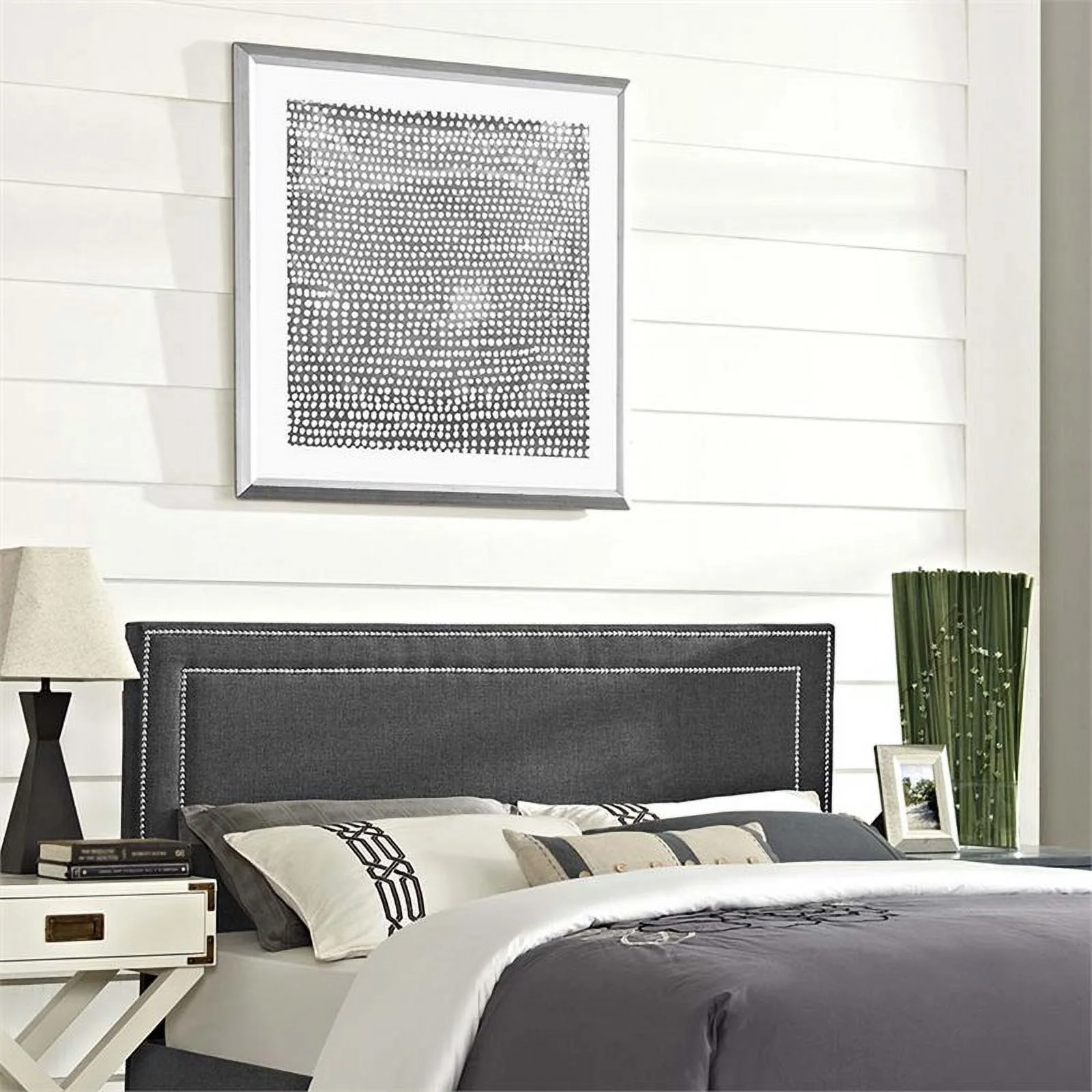 Pemberly Row Modern Fabric Upholstered Full Headboard in Gray