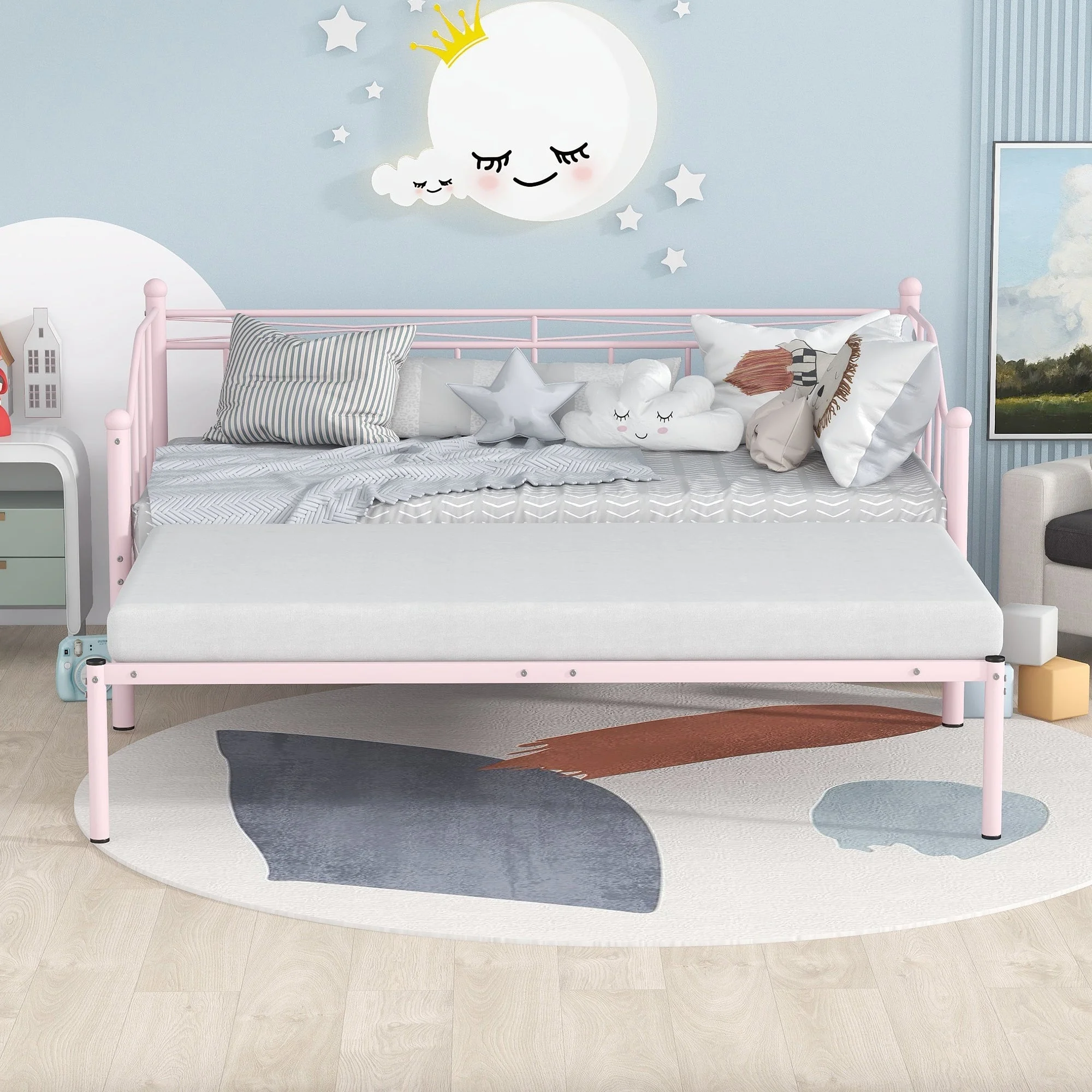 Alison Twin Size Metal Daybed with Trundle - Pink