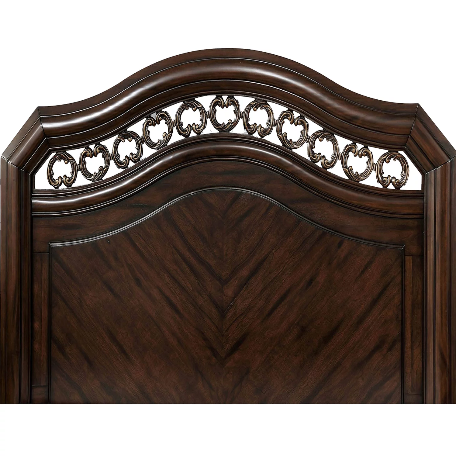Benjara BM214581 Eastern King Size Bed with Ornate Scrollwork Headboard & Mirror Trim - Brown