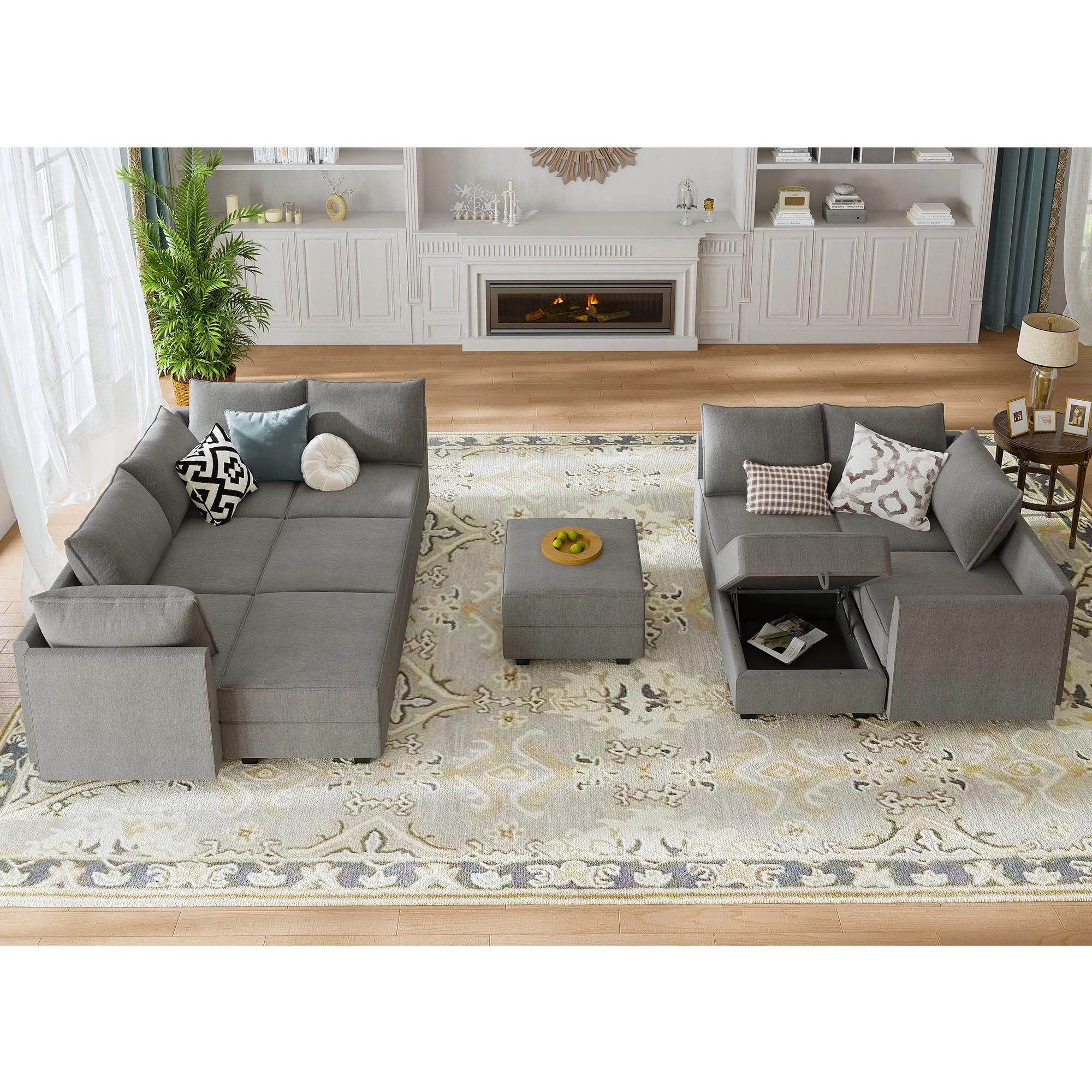 HONBAY Convertible U Shaped Modular Sofa Sectional Modular Couch with Chaise Oversized Sofa Sleeper Couch for Large Living Room, Grey