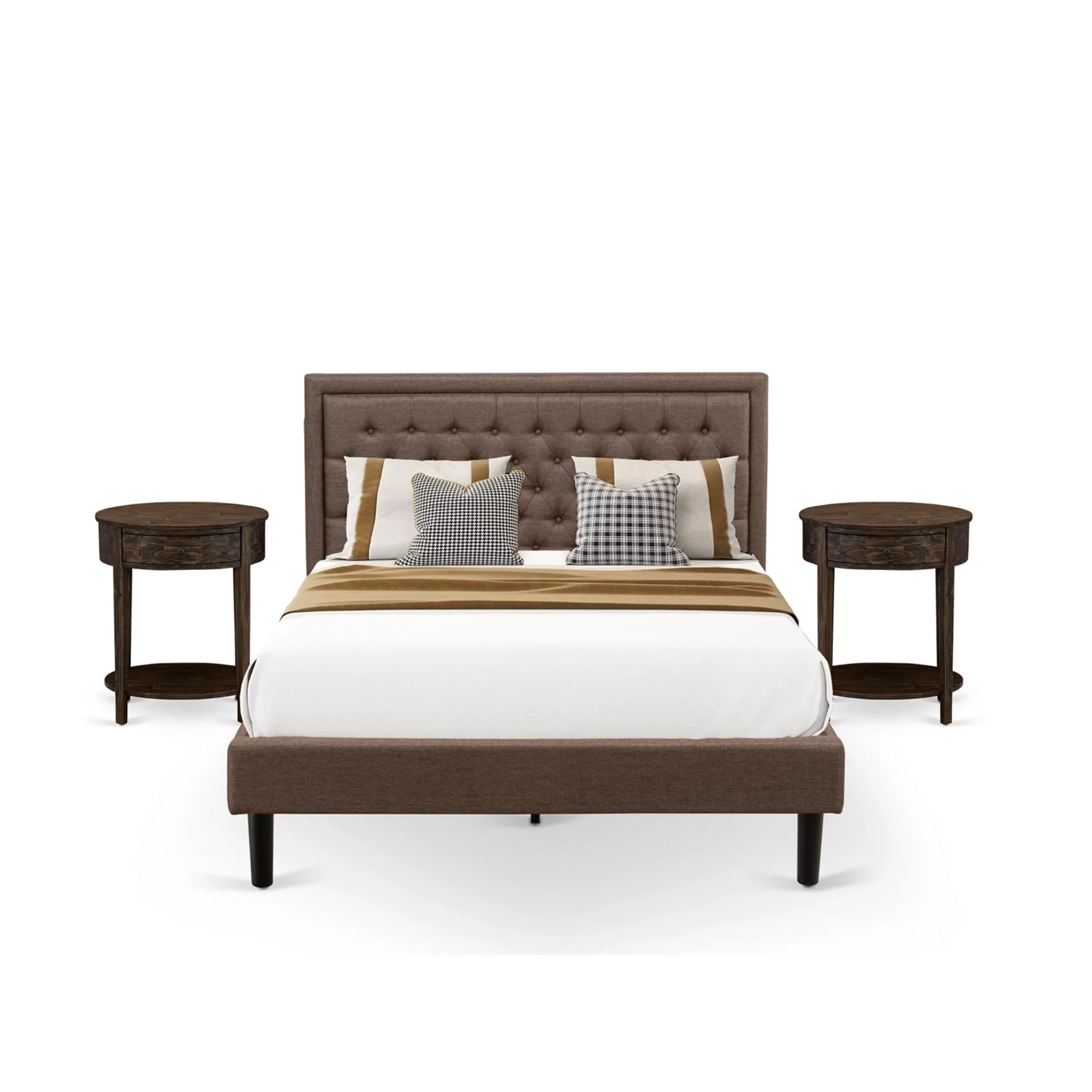 East West Furniture Kendall 3-Piece Wood Queen Bedroom Set in Brown/Jacobean