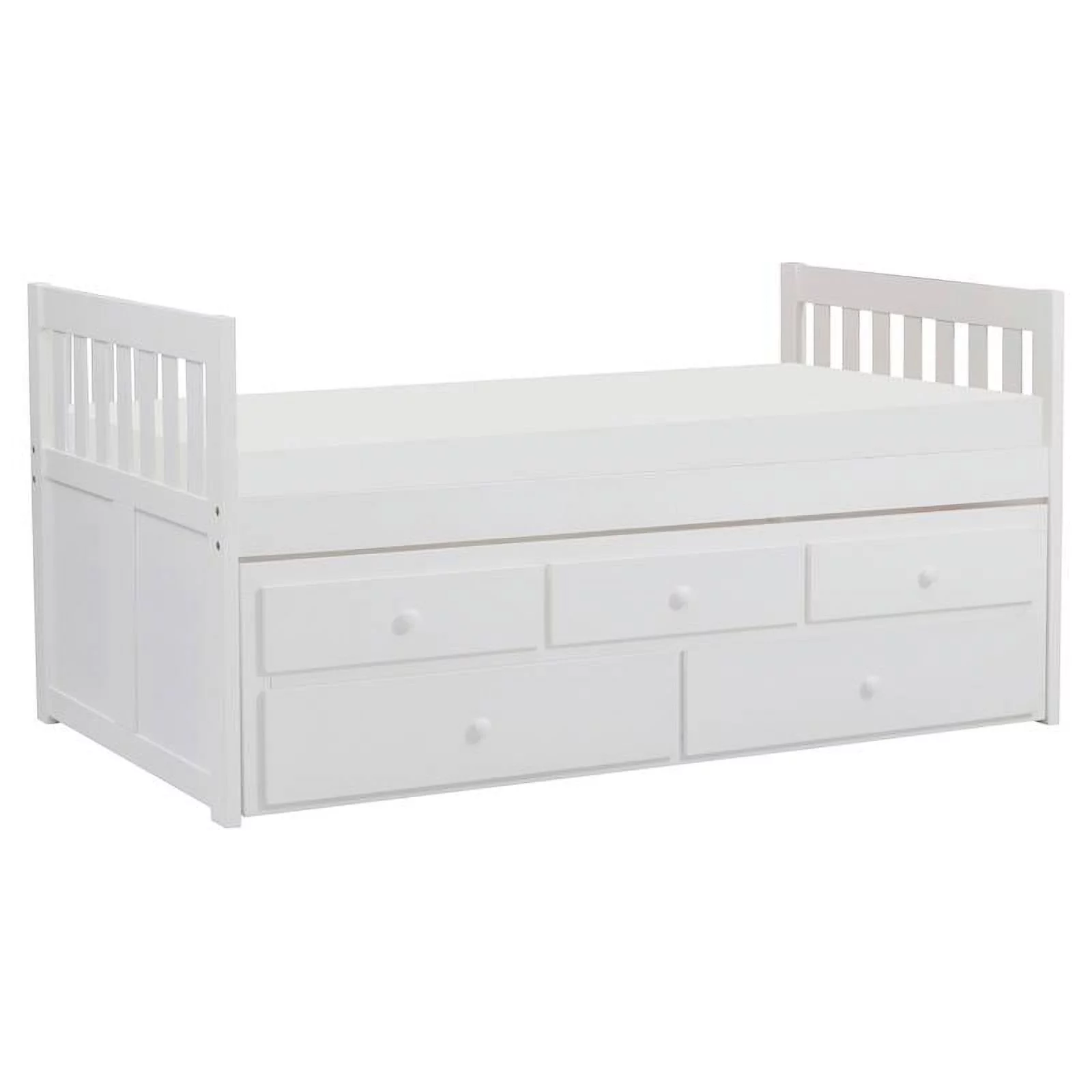 Lexicon Galen Wood Twin Bed with 2 Storage Drawer Trundle Bed in White