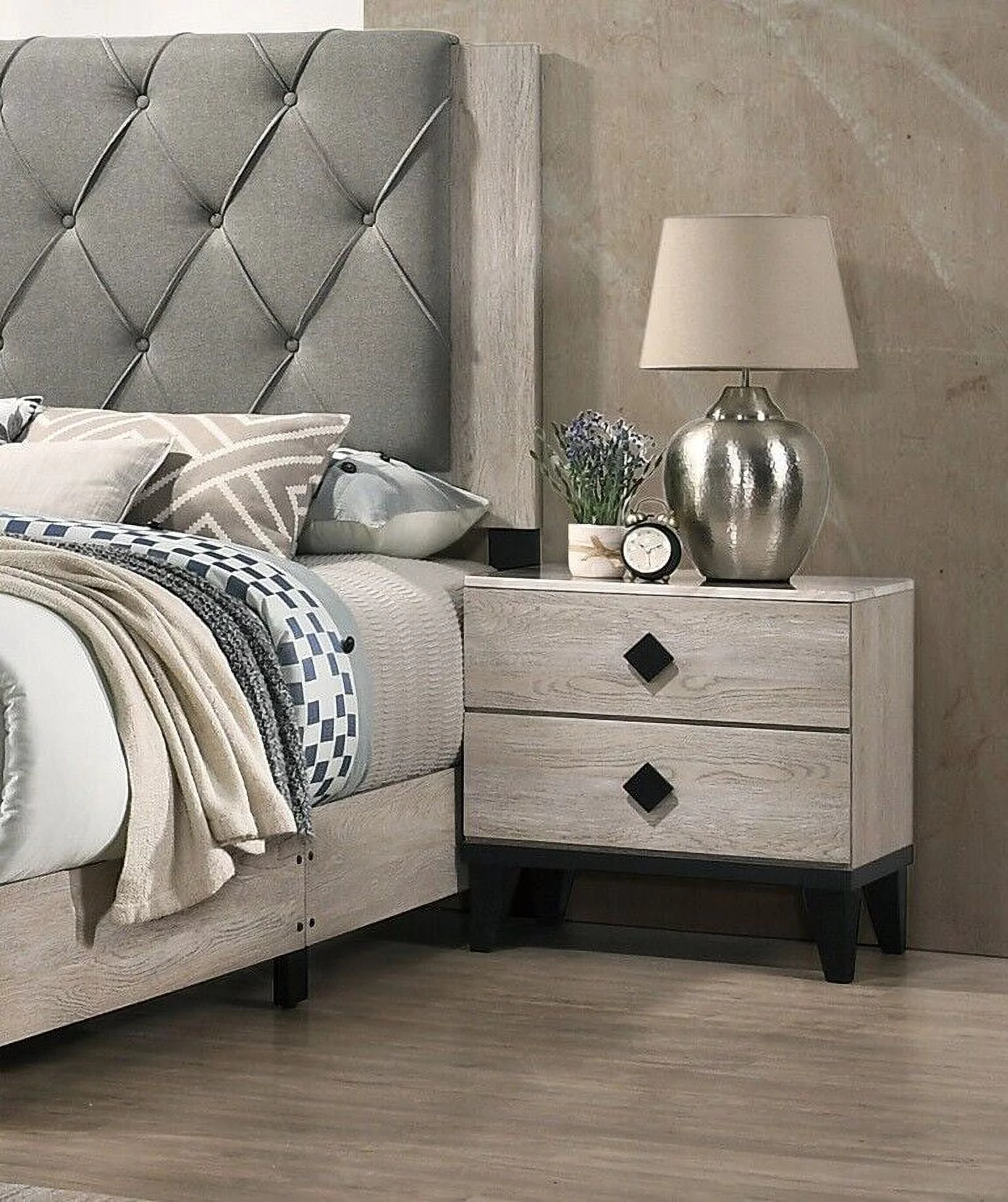 Transitional Style Cream Queen Size Bed 4pc Set Dresser Mirror Nightstand Bedroom Furniture Wooden Home