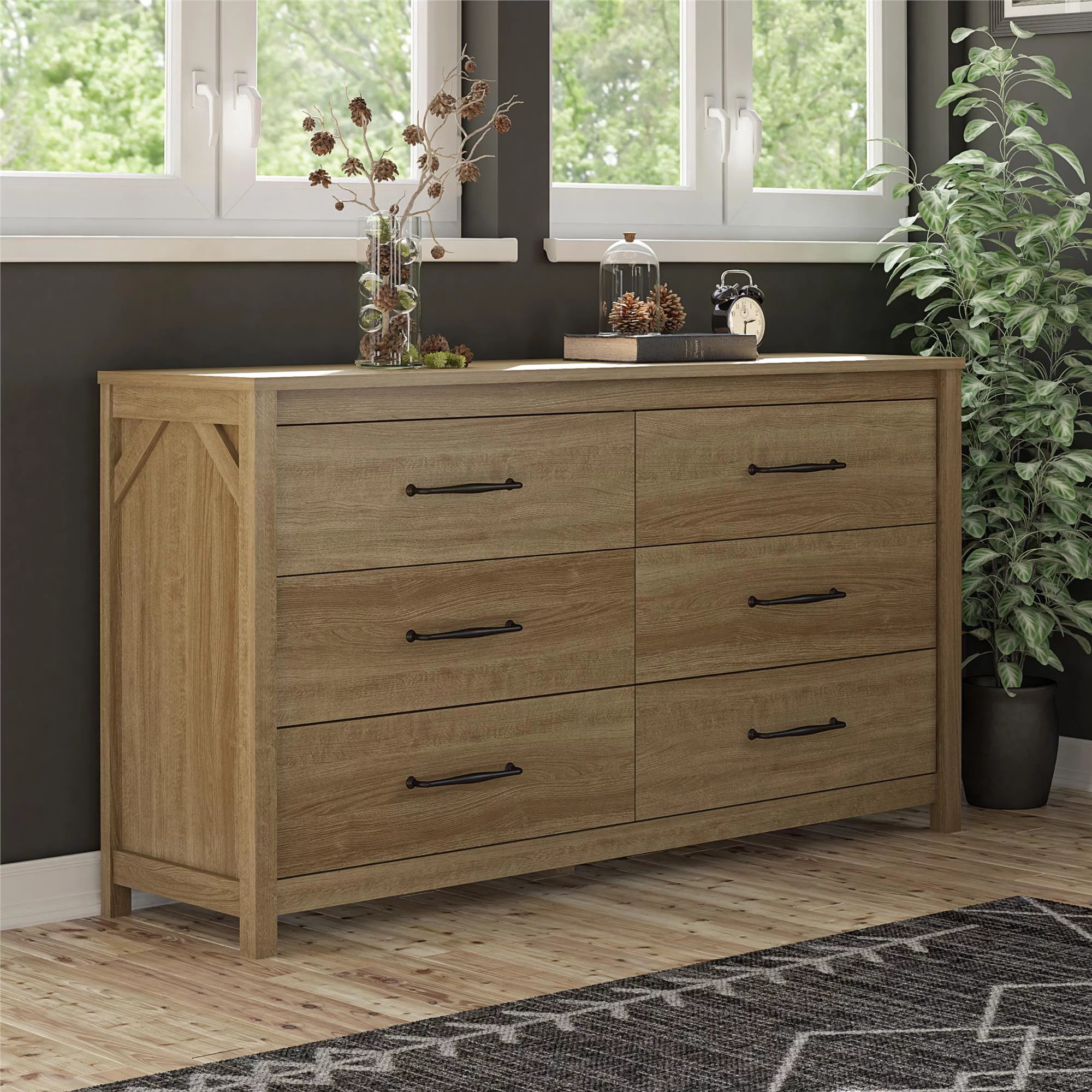 Ameriwood Home Abilene 6 Drawer Wide Dresser, Natural