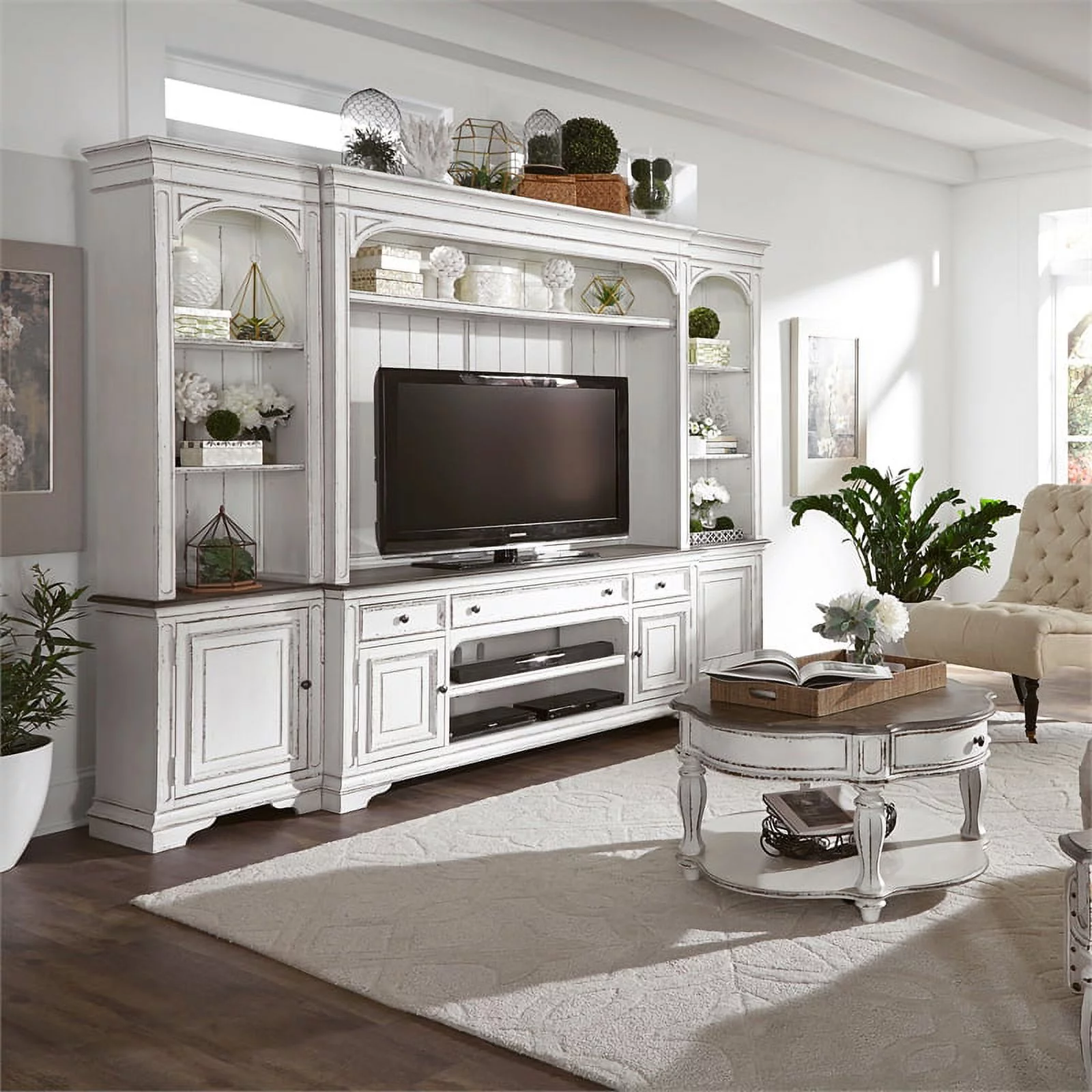 Magnolia Manor White Entertainment Center with Piers