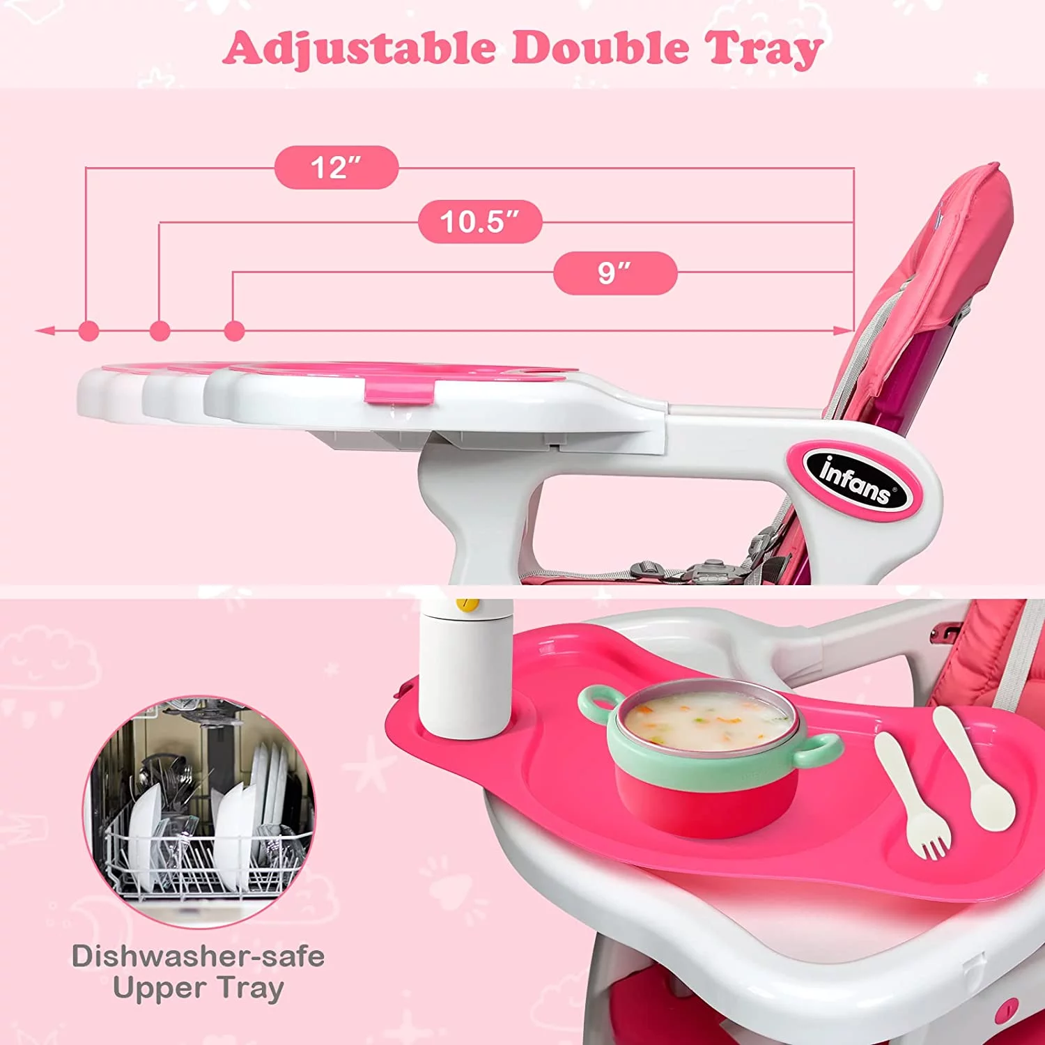 INFANS 5 in 1 Baby High Chair, Convertible Toddler Table with Rocking Chair, Adjustable Back, Removable Tray, Sponge