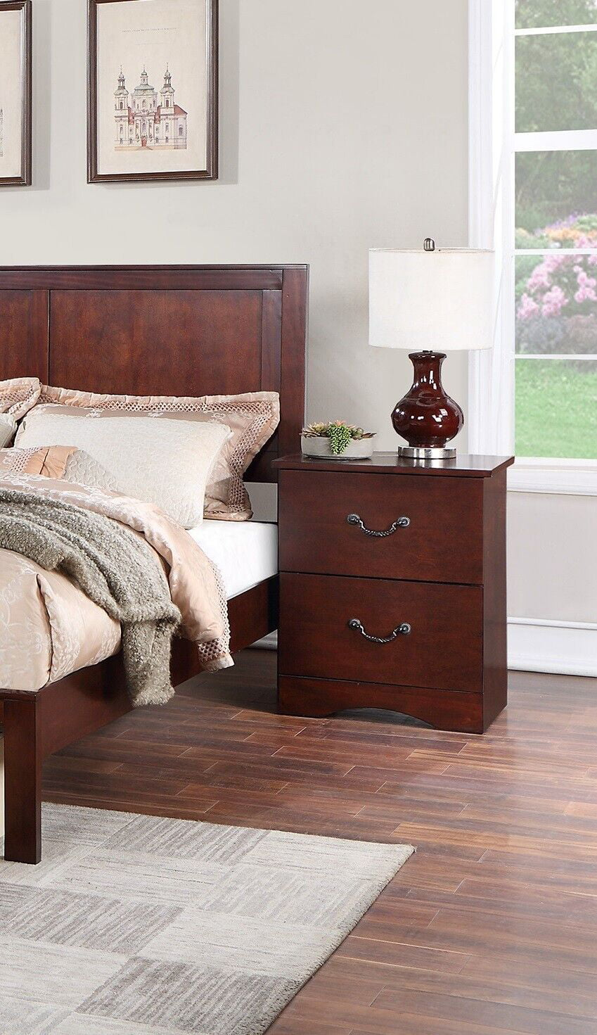 California King Size Bed And 2x Nightstands 3pc Bedroom Set Storage Underbed Drawers Footbaord Furniture Wooden Panel Headboard