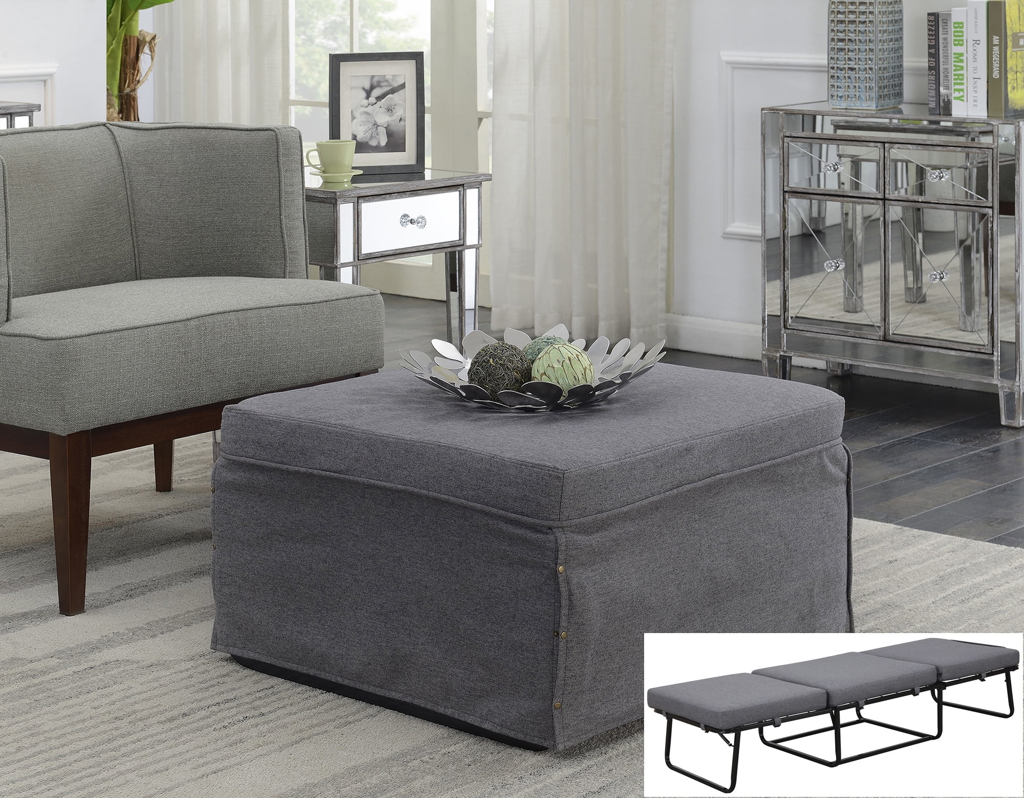 Convenience Concepts Designs4Comfort Folding Bed Ottoman, Grey