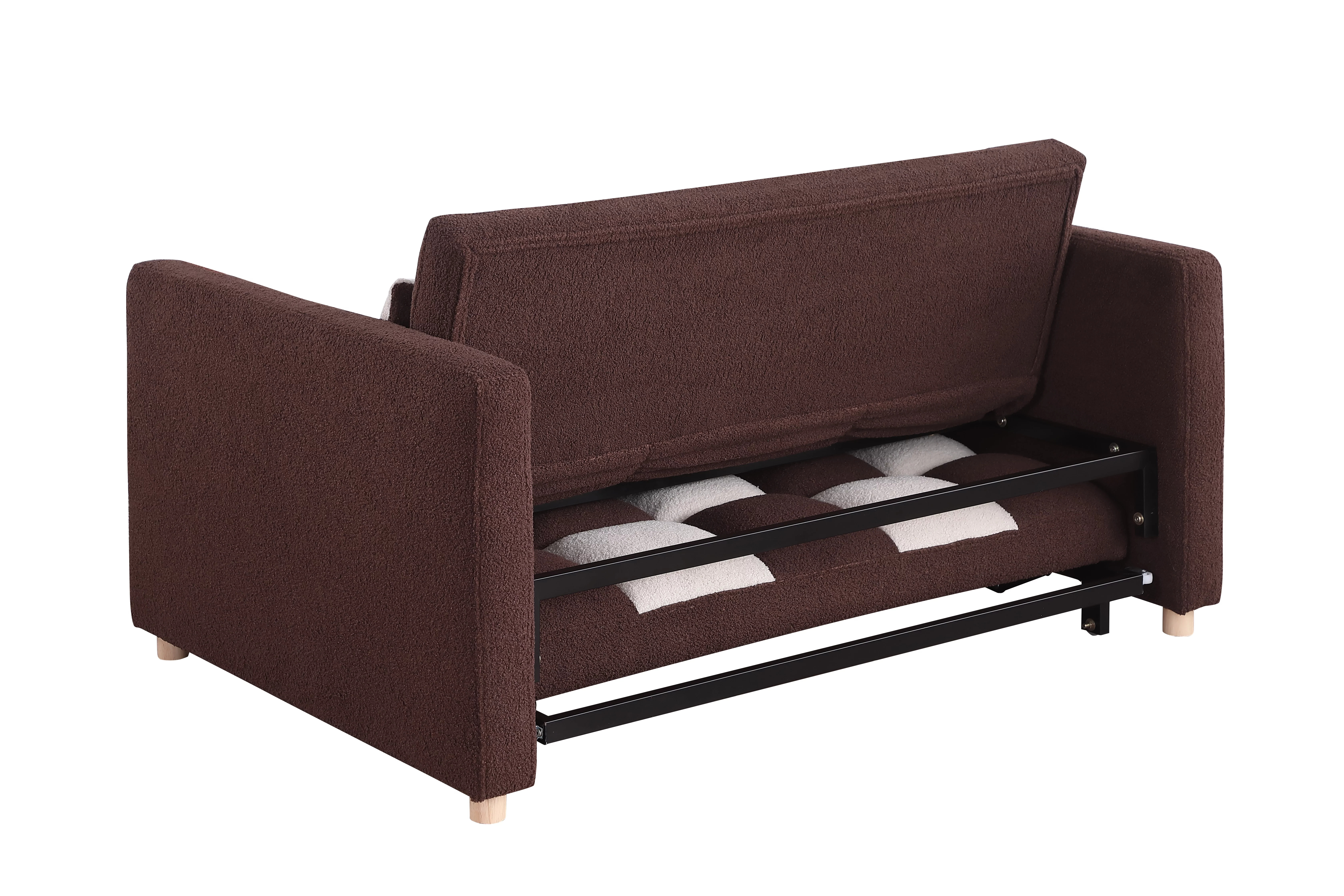 3 in 1 Pull Sleeper Sofa Bed, Small Teddy Convertible Futon Couch Bed with Adjustable Backrests, Modern Loveseat with 2 Pillows, Small Love Seat for Living Room, Guest Room, for Small Space