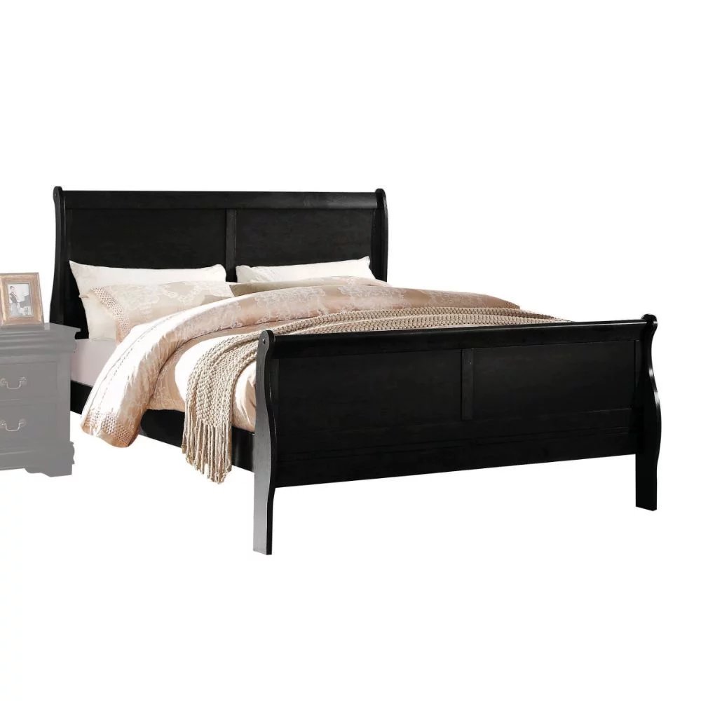 Contemporary Louis Phillippe Bedroom Furniture 3pc Set Black Color Full Size Bed