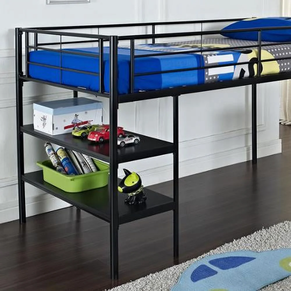 Walker Edison Black Twin Loft Bed with Desk / Shelves