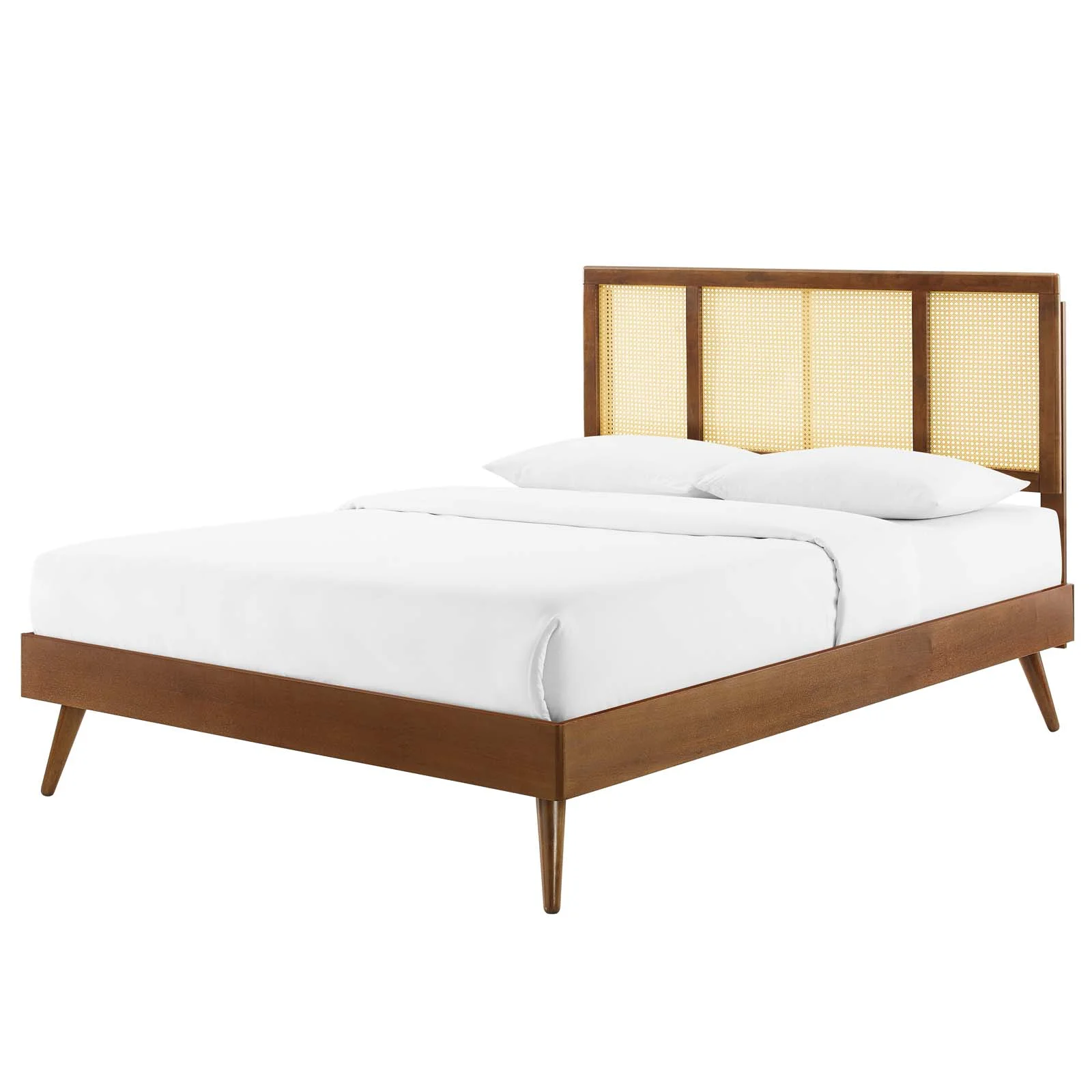 Platform Bed Frame, Full Size, Wood, Brown Walnut, Modern Contemporary Urban Design, Bedroom Master Guest Suite