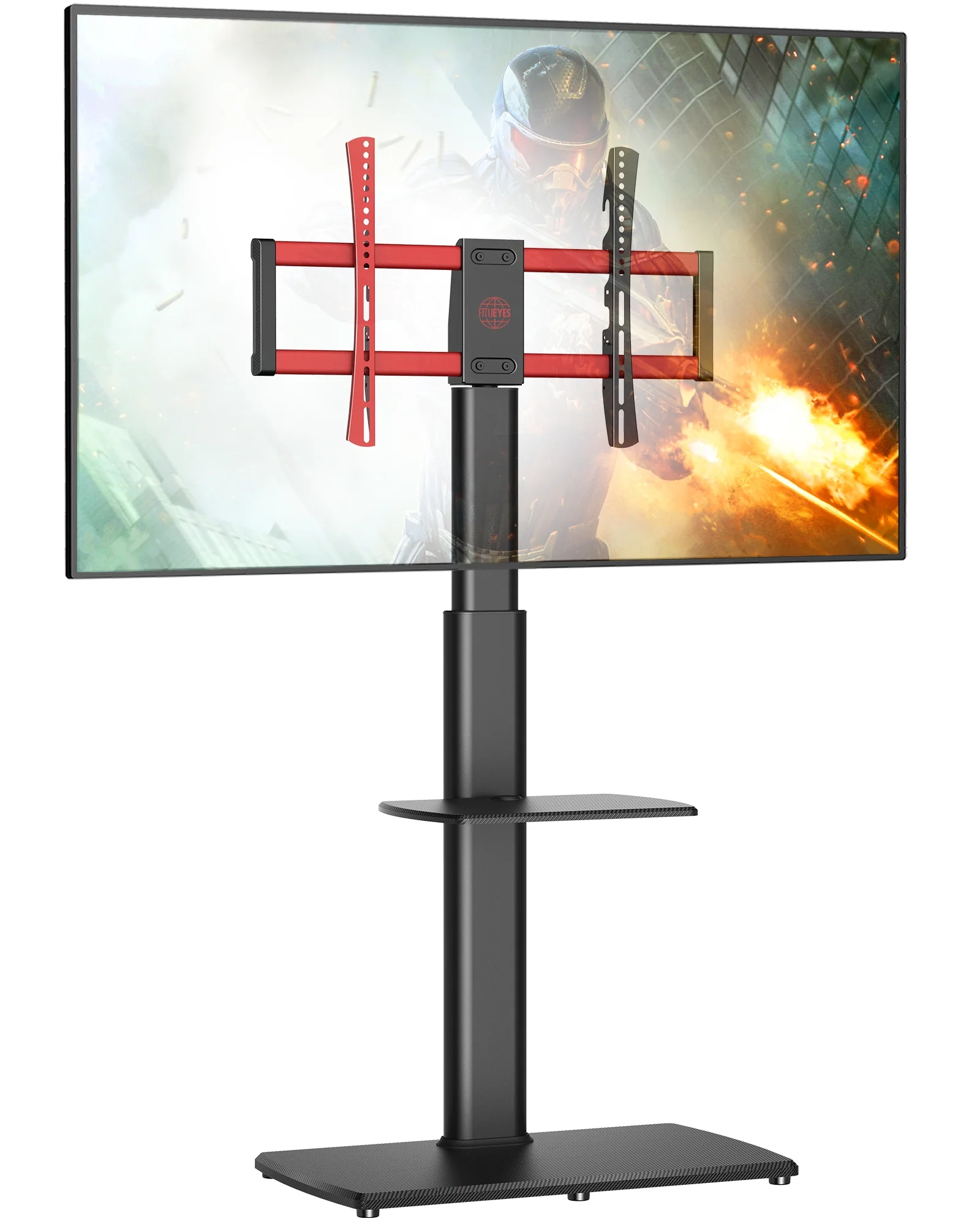 FITUEYES Universal Floor TV Stand with Swivel Mount & Carbon Fiber Wood Base for 32-70 inch TVs For Corner, Bedroom, Gaming Room,Height Adjustable.Black