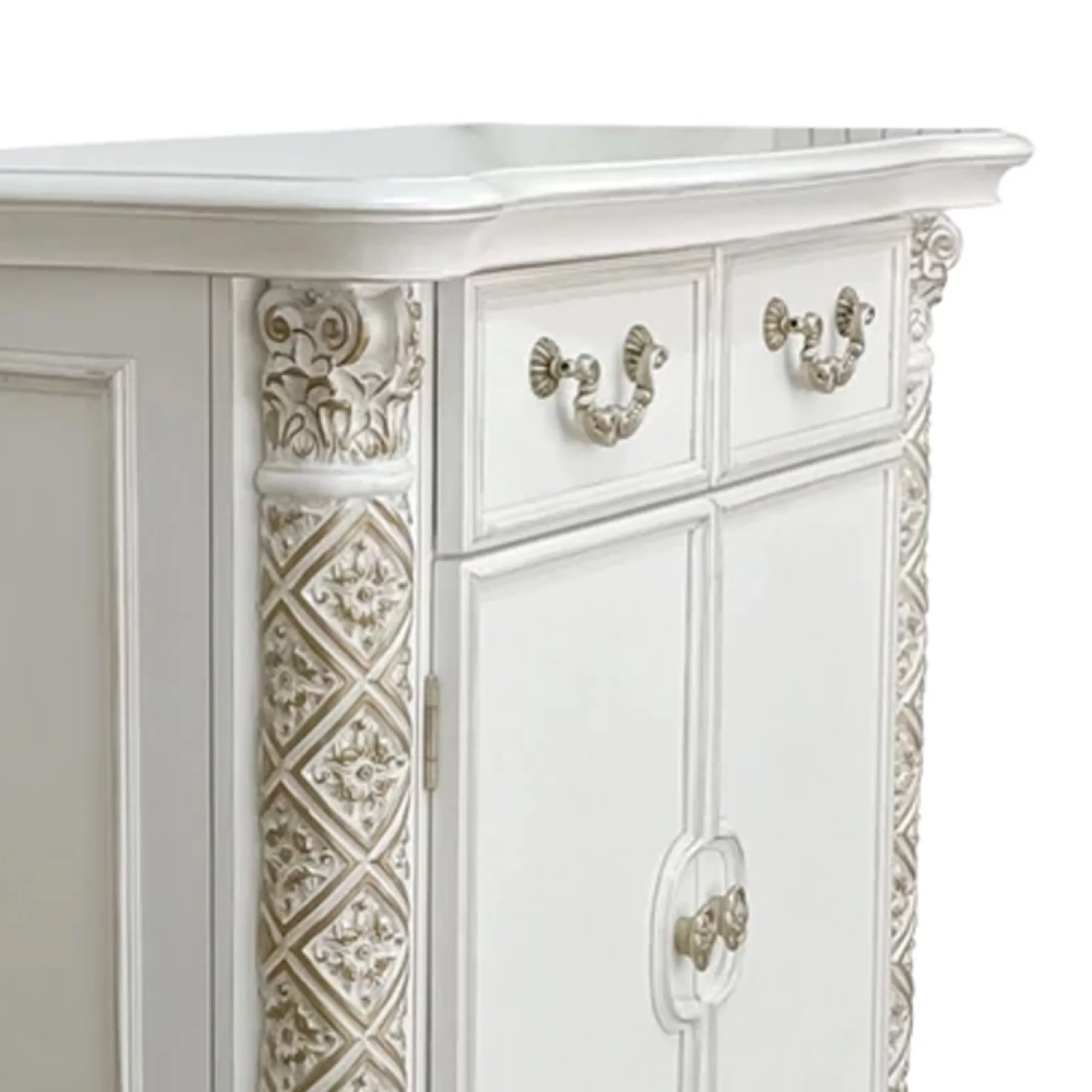 Benjara Jess 55 Inch Classic Tall Dresser Chest, 5 Drawers, Drop Handles, White