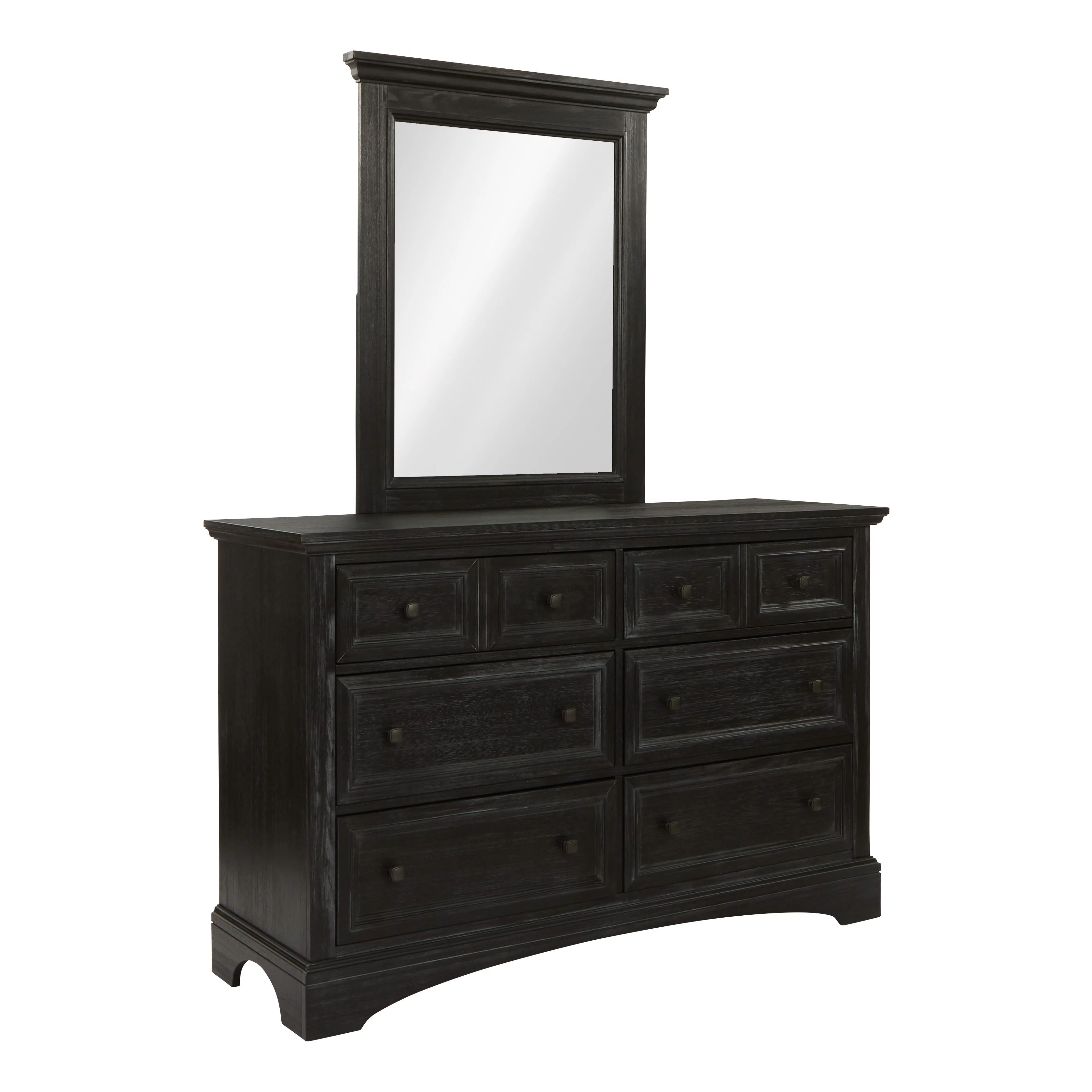 OSP Home Furnishings Farmhouse Basics Dresser and Mirror Set in Rustic Black 3/CTN