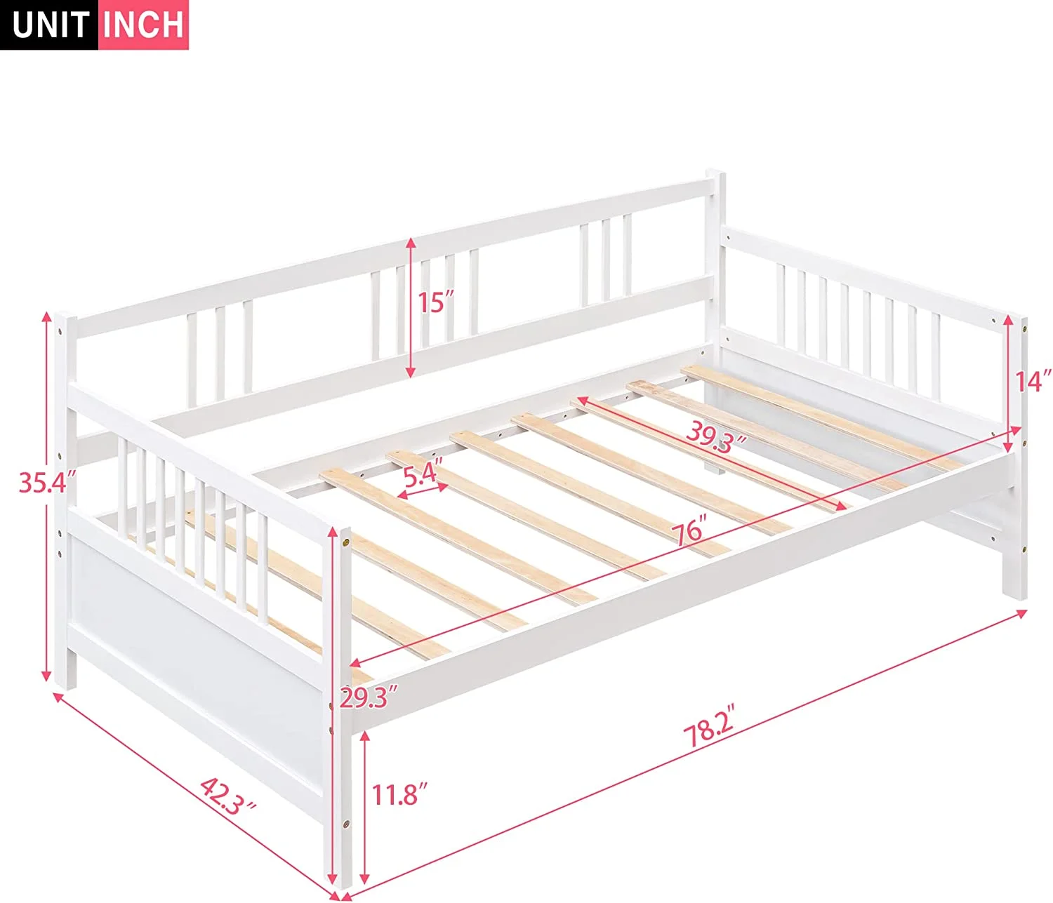 Wooden Daybed Frame Twin Size, Multifunctional Full Wooden Slats Support Sofa Bed, for Bedroom Living Room for Kids Adults, White