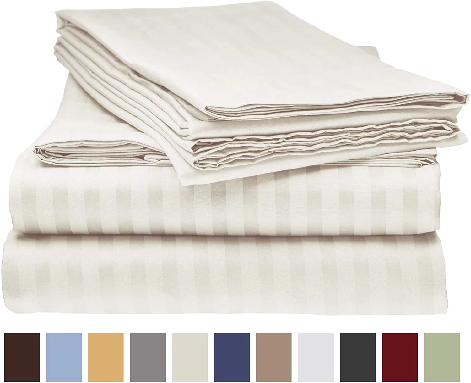 500 Thread Count 4 Piece Quality Sheet Set 18 Inch Deep Pocket 100% Egyptian Cotton Color Ivory Stripe Size California King