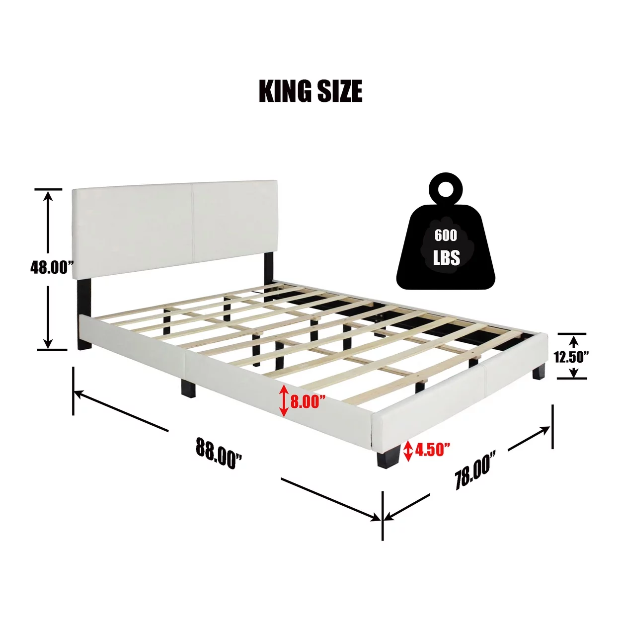 Home Bedroom Furniture Nora Faux Leather Upholstered King Panel Bed - White