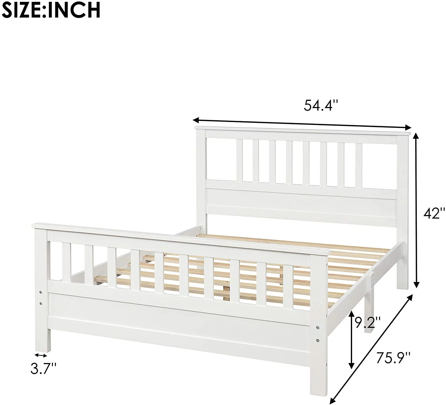 Full Bed Frame, Wood Platform Bed With Headboard & Footboard, Mattress Foundation With Wood Slat Support, No Box Spring Needed, White