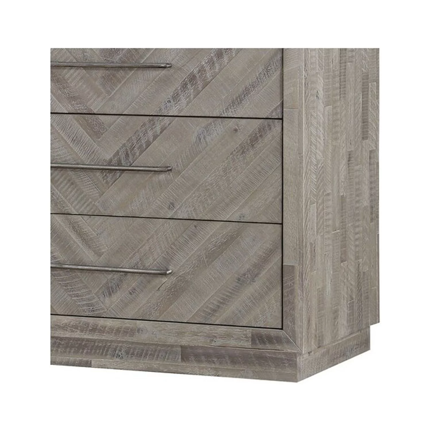Benjara 5 Drawer Chest with Herringbone Pattern and Bar Handles, Weathered Brown