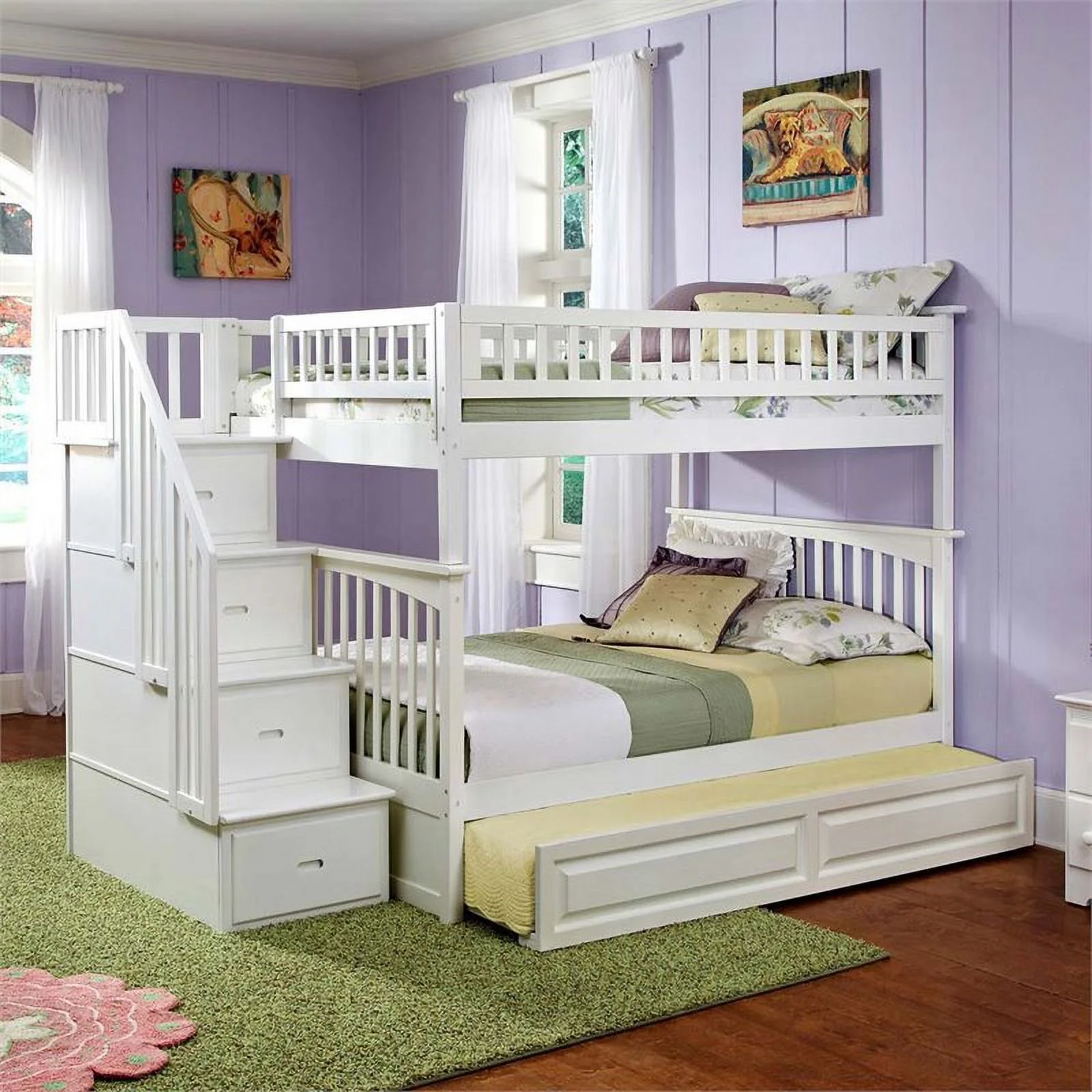Pemberly Row Full Over Full Staircase Trundle Bunk Bed