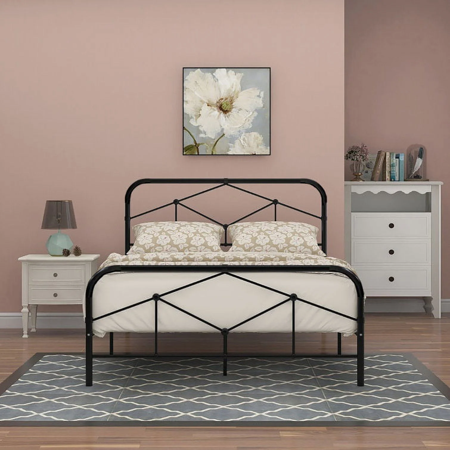 TSLINN Metal Queen Size Platform Bed With Headboard And Footboard No Box Spring,Black