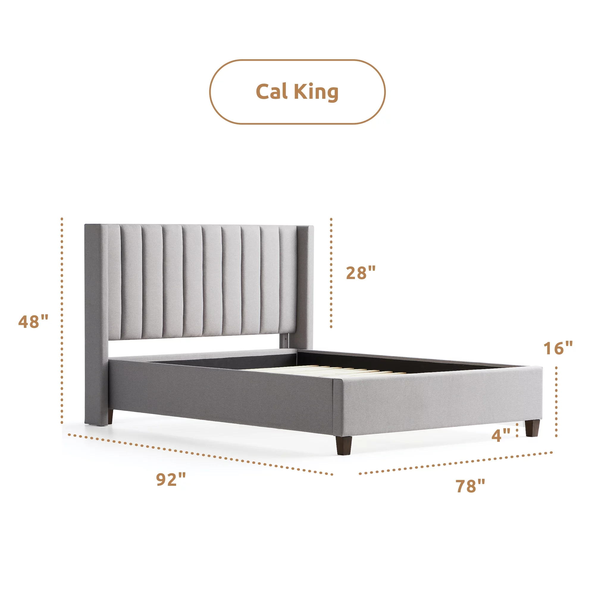 Rest Haven Odessa Tufted Upholstered Wingback Platform Bed, Cal King, Gray