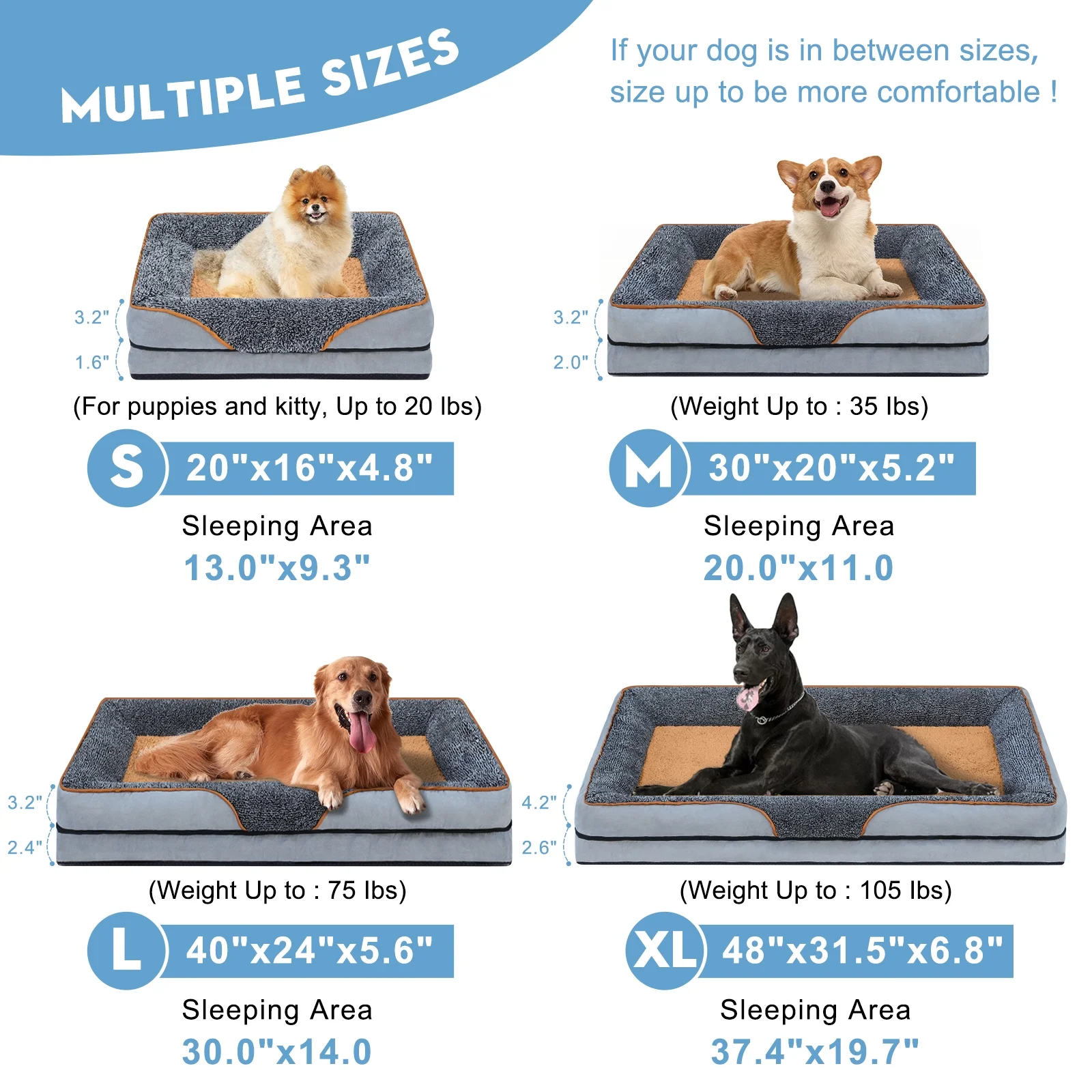 PayUSD Dog Beds for Large Dogs Orthopedic Dog Bed Sofa Large Medium Small, Supportive Egg Crate Foam Pet Couch Bed with Removable Washable Cover Non Skid Bottom, XL, Grey