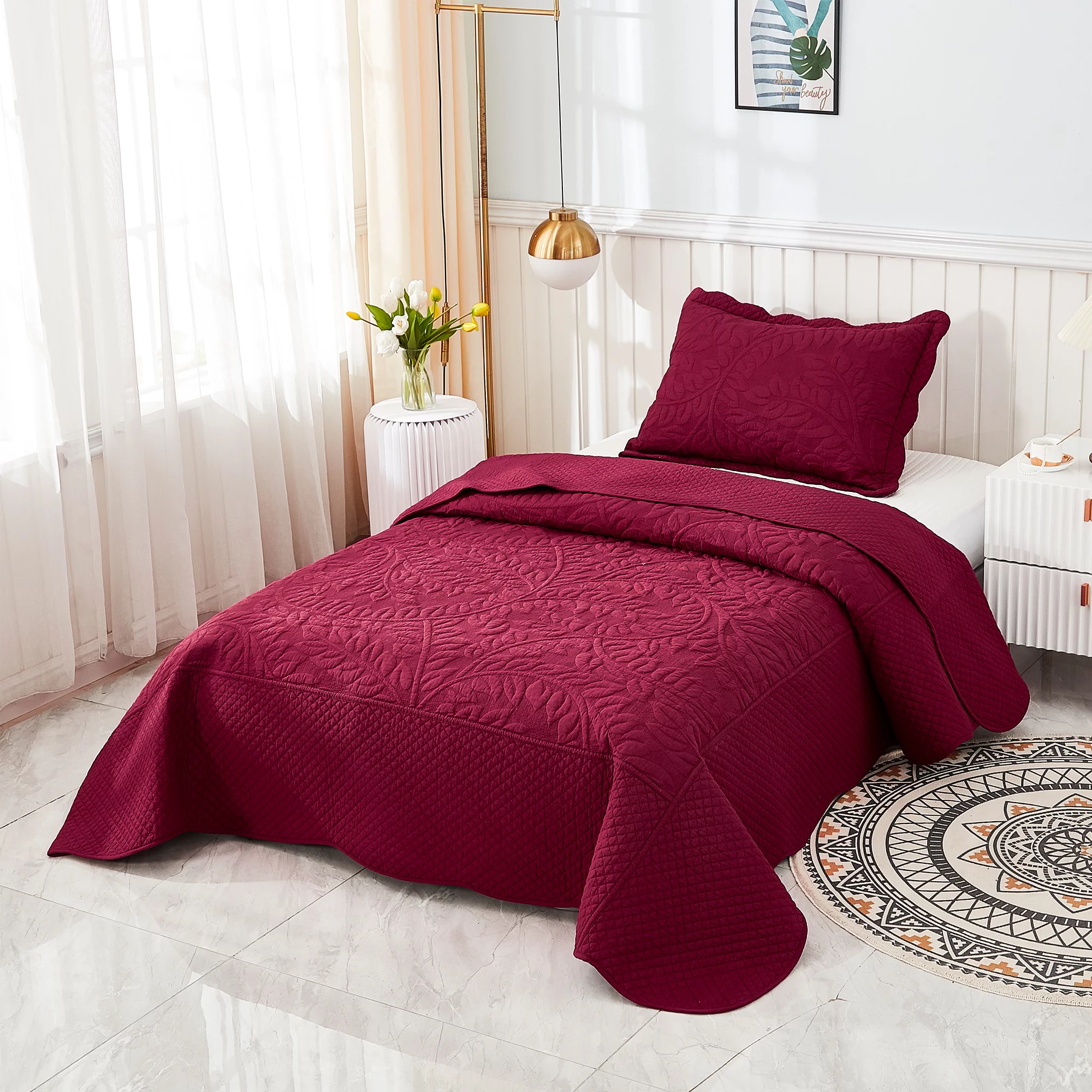 MarCielo 2-Piece Cotton Twin Size Bedspread Set Coverlet Set