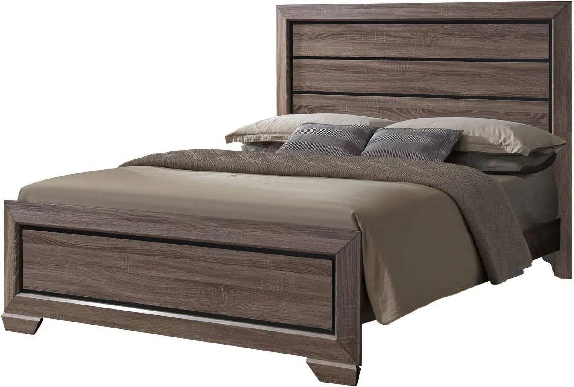 Kings Brand Furniture - 4-Piece Black/Brown Modern King Size Bedroom Furniture Set, Bed, Dresser, Mirror & Nightstand