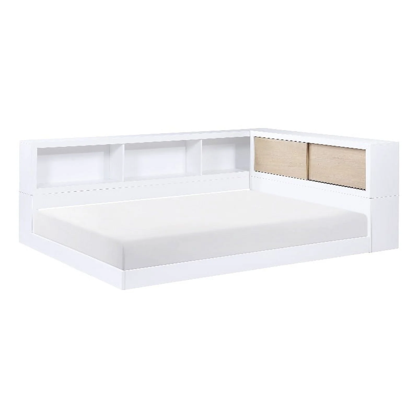 Lexicon Asker Wood Full Bookcase Corner Bed in 2-Tone Finish (White and Natural)