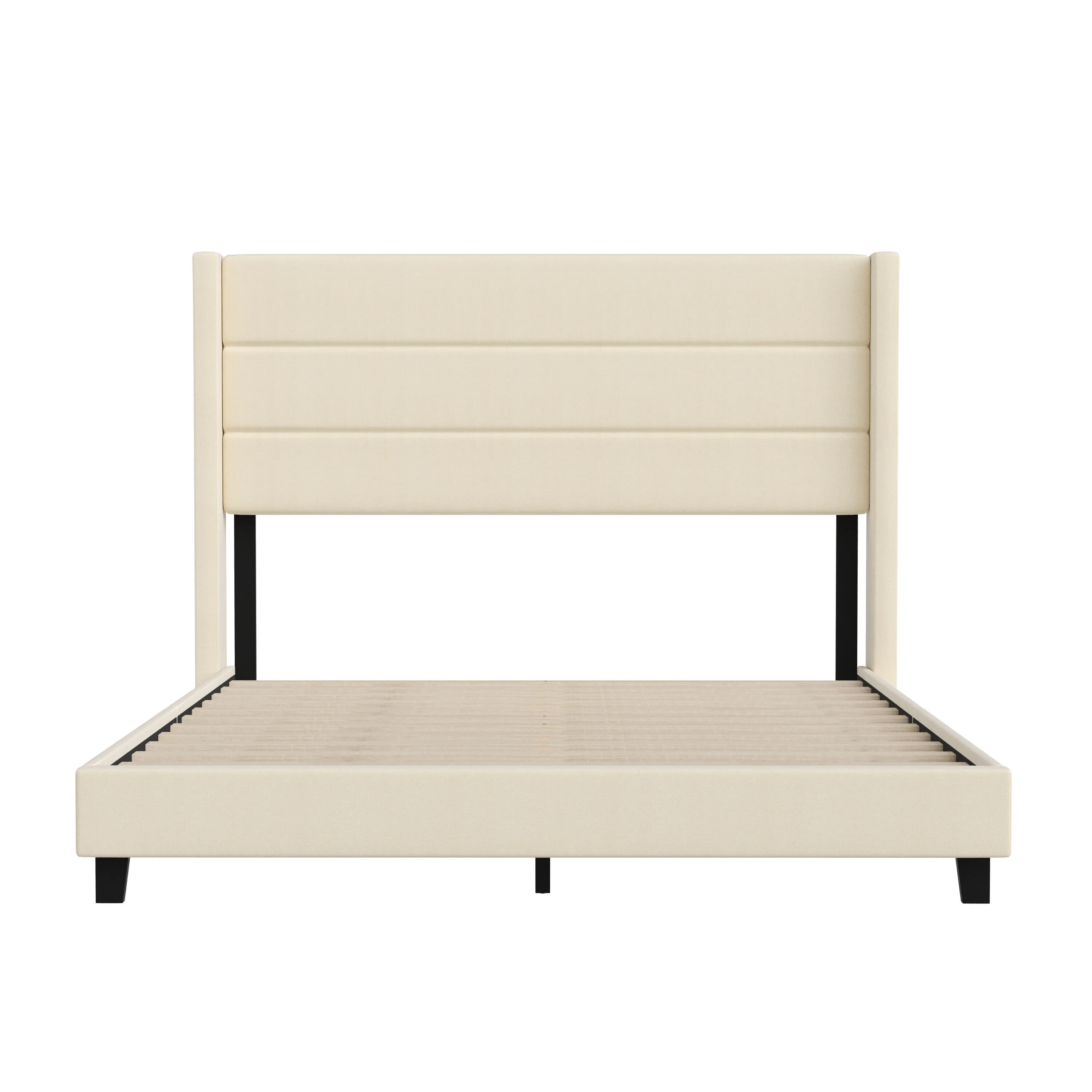 Lancaster Home Upholstered Platform Bed with Wingback Headboard Beige Queen