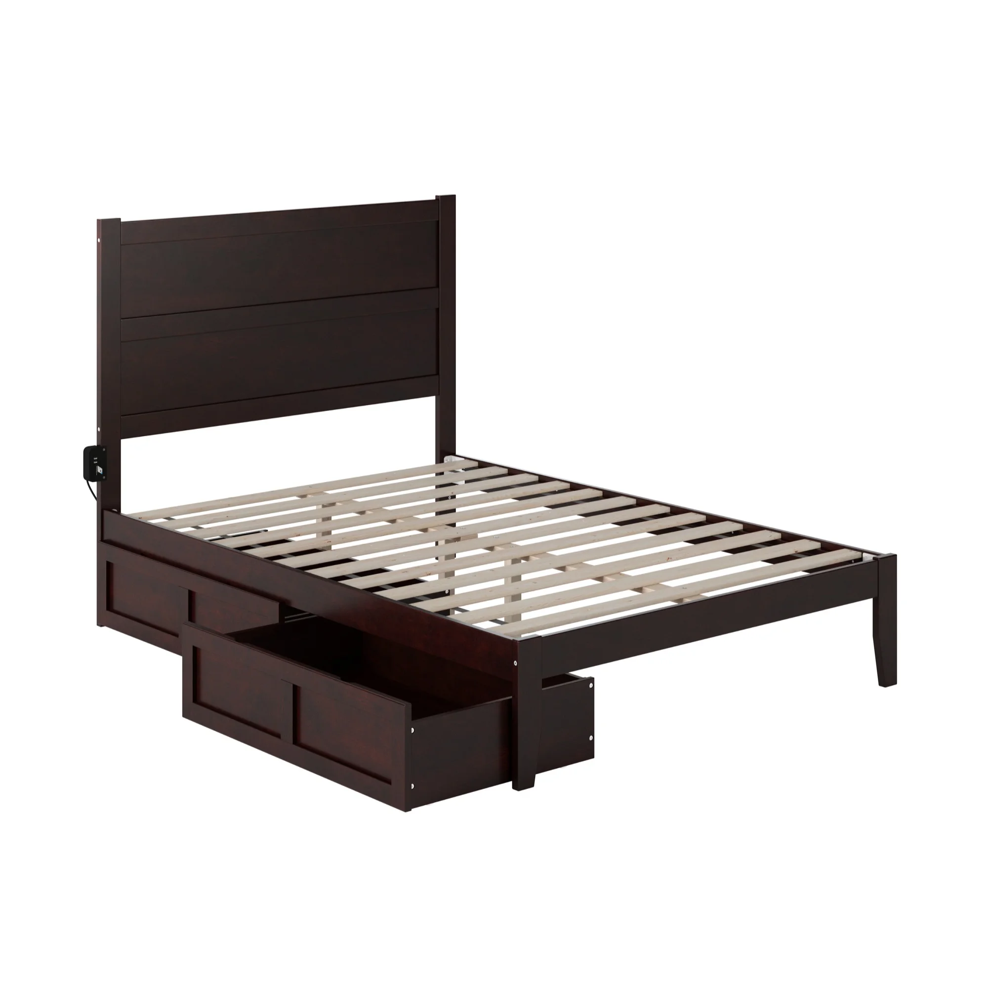 AFI NoHo Full Solid Wood Bed with 2 Drawers and USB Charger in Espresso