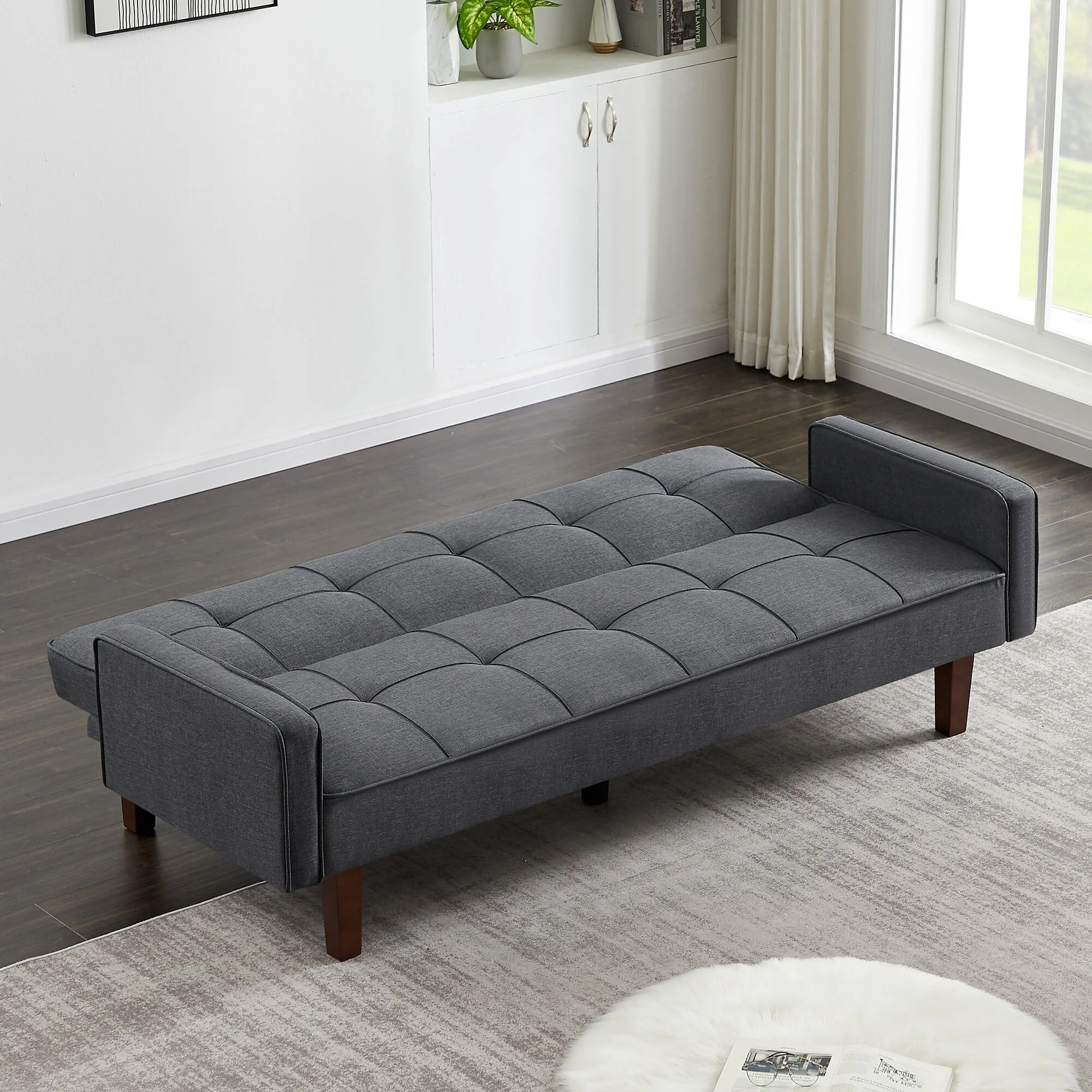 75 in. Modern Futon Convertible Recliner Sleeper Sofa Bed Grey Sleeper Sofa, Loveseat