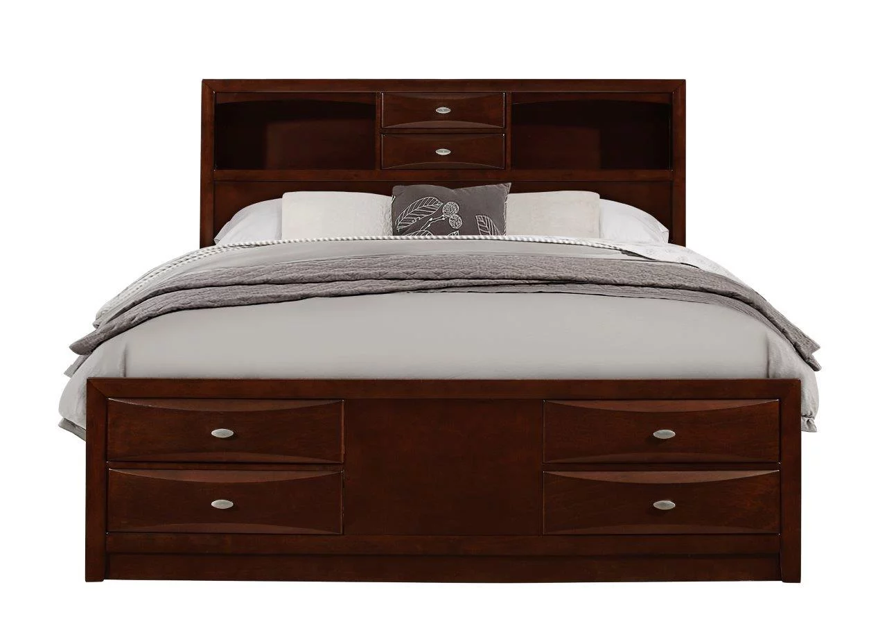 Traditional Storage King Size Bedroom Set 3 Pcs Linda Merlot Global USA