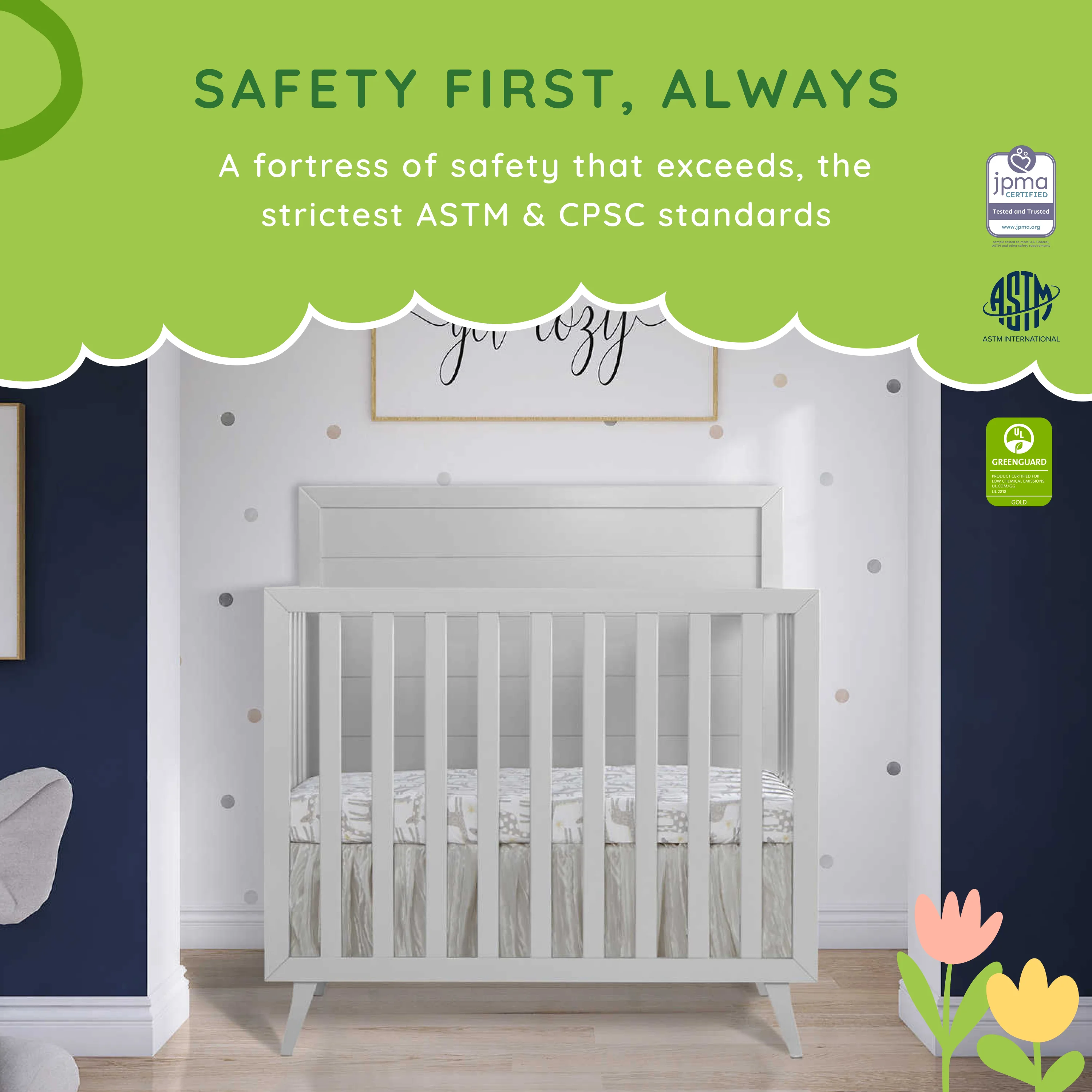 Dream On Me Lexington 4 in 1 Convertible Mini Crib, Sustainable New Zealand Pinewood, Pebble Grey