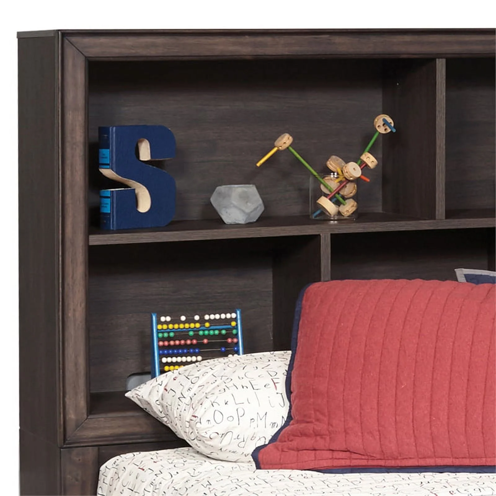 Kids Twin Bed Bookcase Headboard in Brown Finish by Samuel Lawrence Furniture