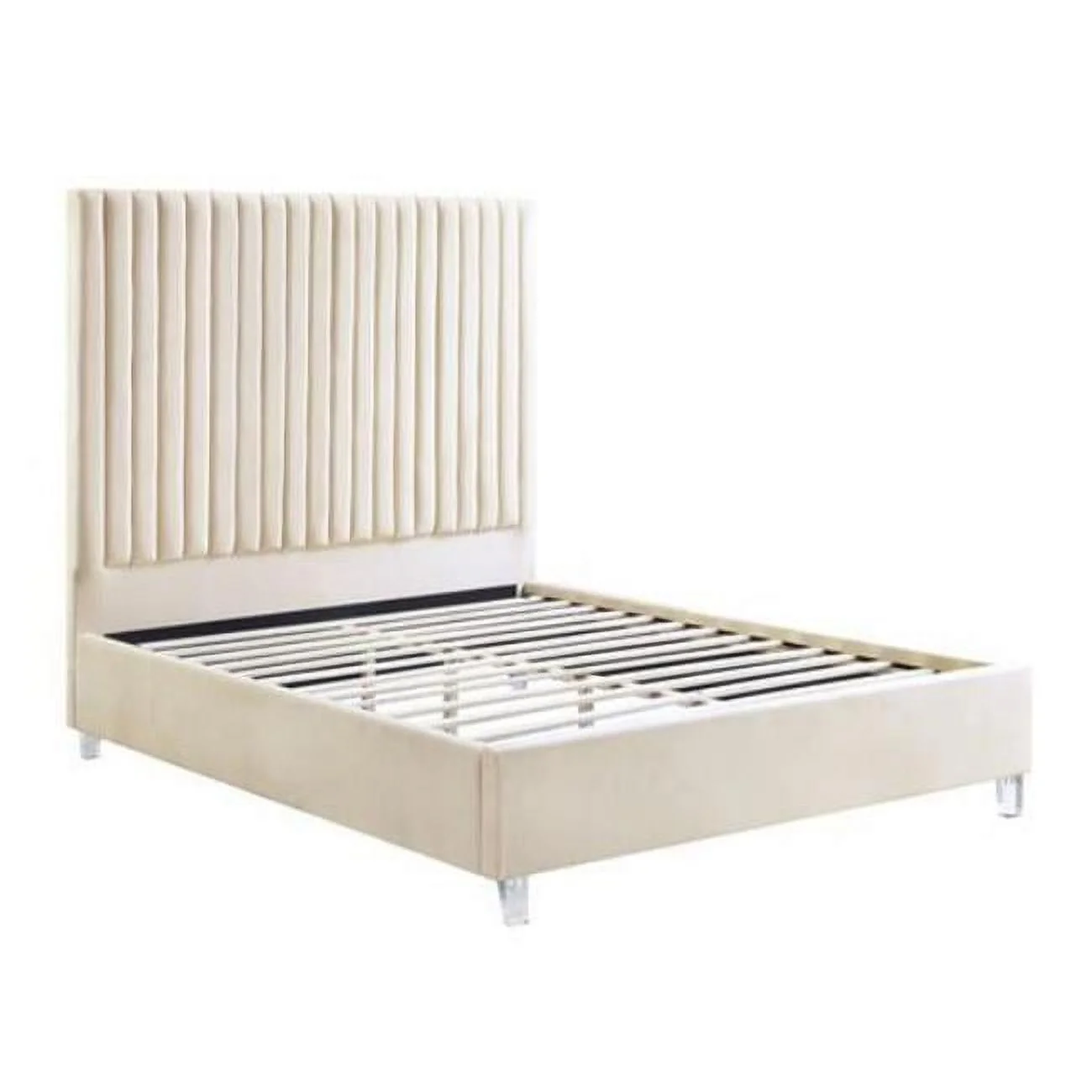 86 x 81 x 65 in. Edzia Eastern Bed, Beige Velvet - King Size