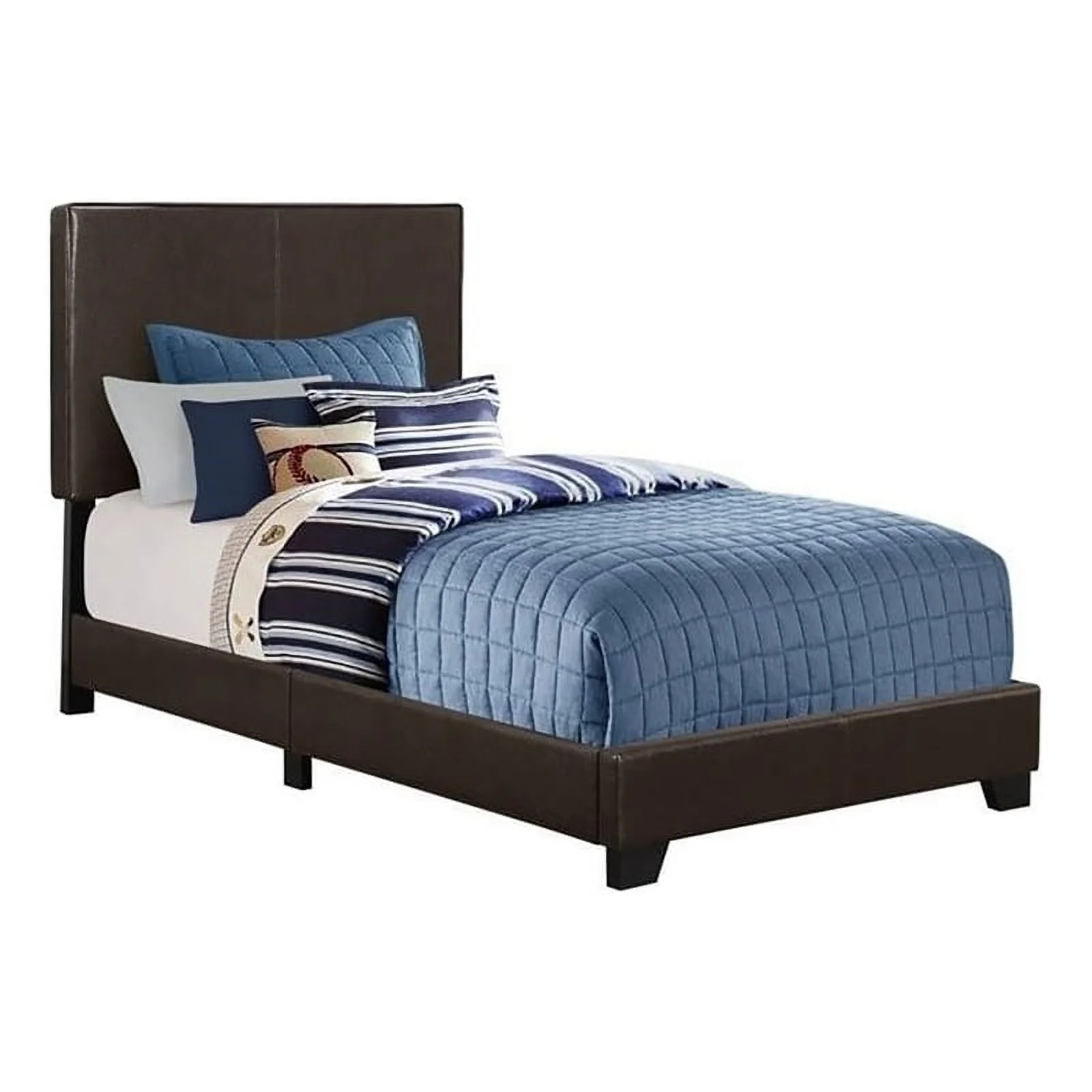 Pemberly Row Modern Leather Upholstered Twin Bed in Dark Brown