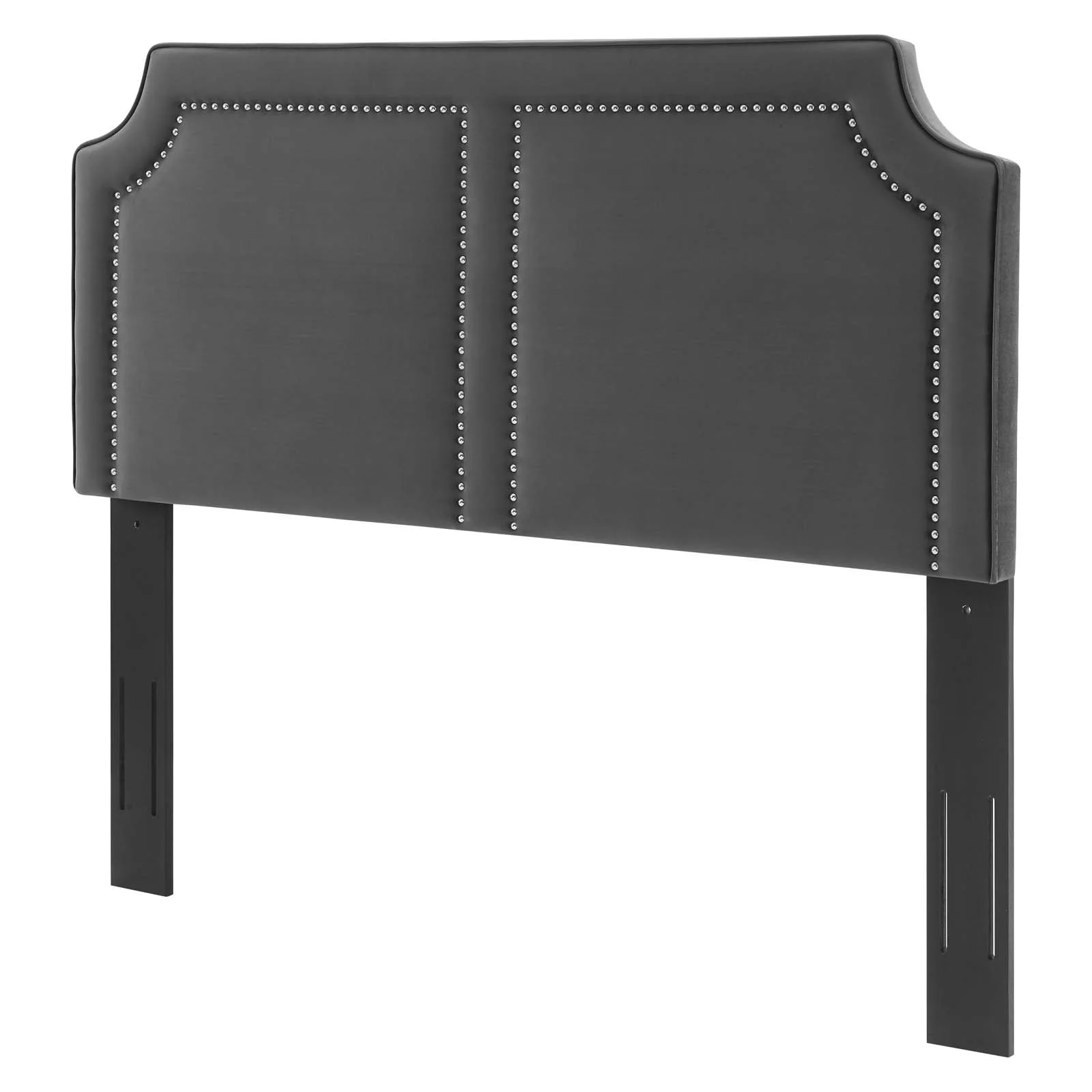 Headboard, Nailhead, King California Size, Charcoal Grey Gray, Velvet, Modern Contemporary, Mid Century Bedroom Master Guest Suite Room