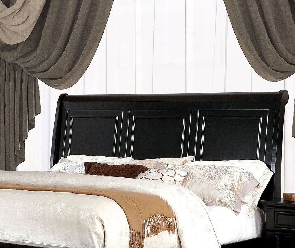 Eastern King Size Bed Black Sleigh Design Headboard Storage Footboard Transitional Bedroom 1pc Furniture Bedframe Solid wood