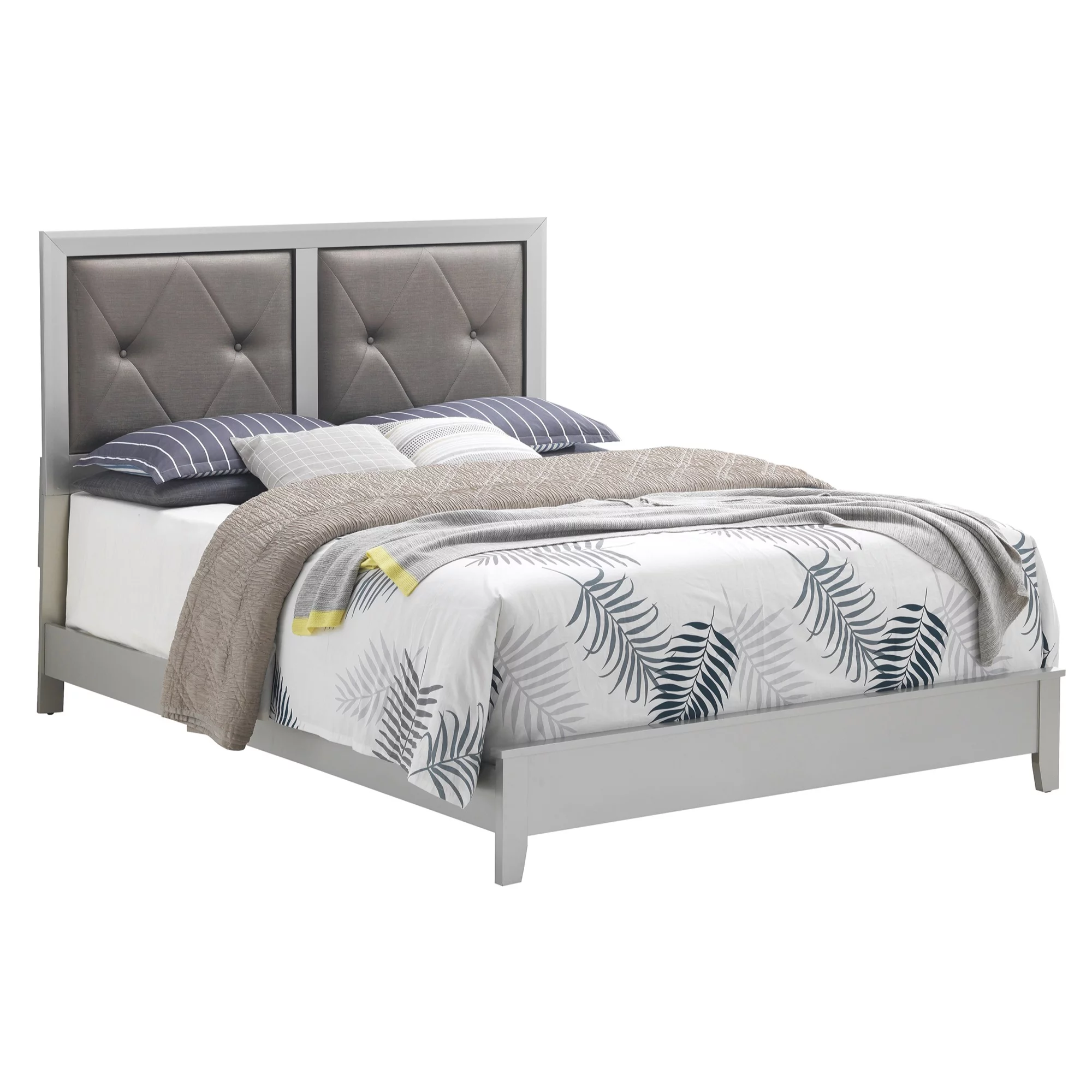 Passion Furniture PF-G1333A-QB Primo Upholstered Panel Bed, Silver Champagne - Queen Size