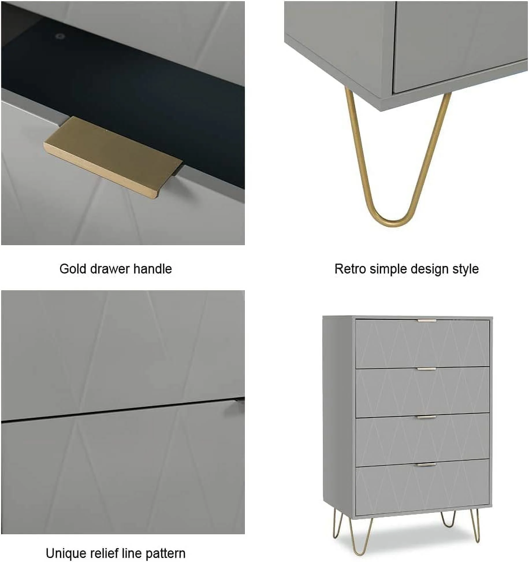 4 Drawer Dresser   Cabinet  Tall Drawers Chest Organization for Closet  Bedroom  Office File Nightstand  Living Room  Entryway with 4 Metal Legs Anti-Tipping Device(Set of 1 Grey)