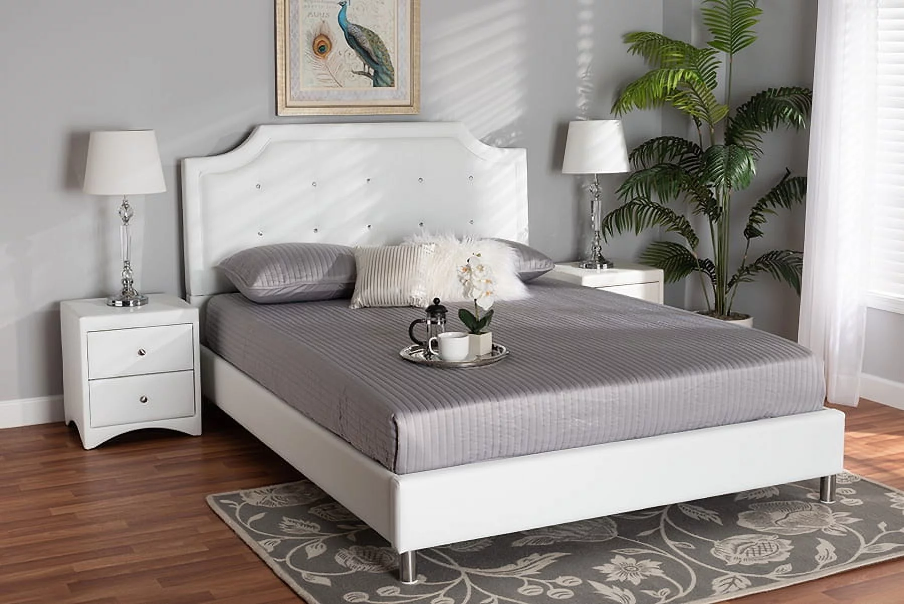 Baxton Studio Carlotta Contemporary Glam White Faux Leather Upholstered King Size 3-Piece Bedroom Set