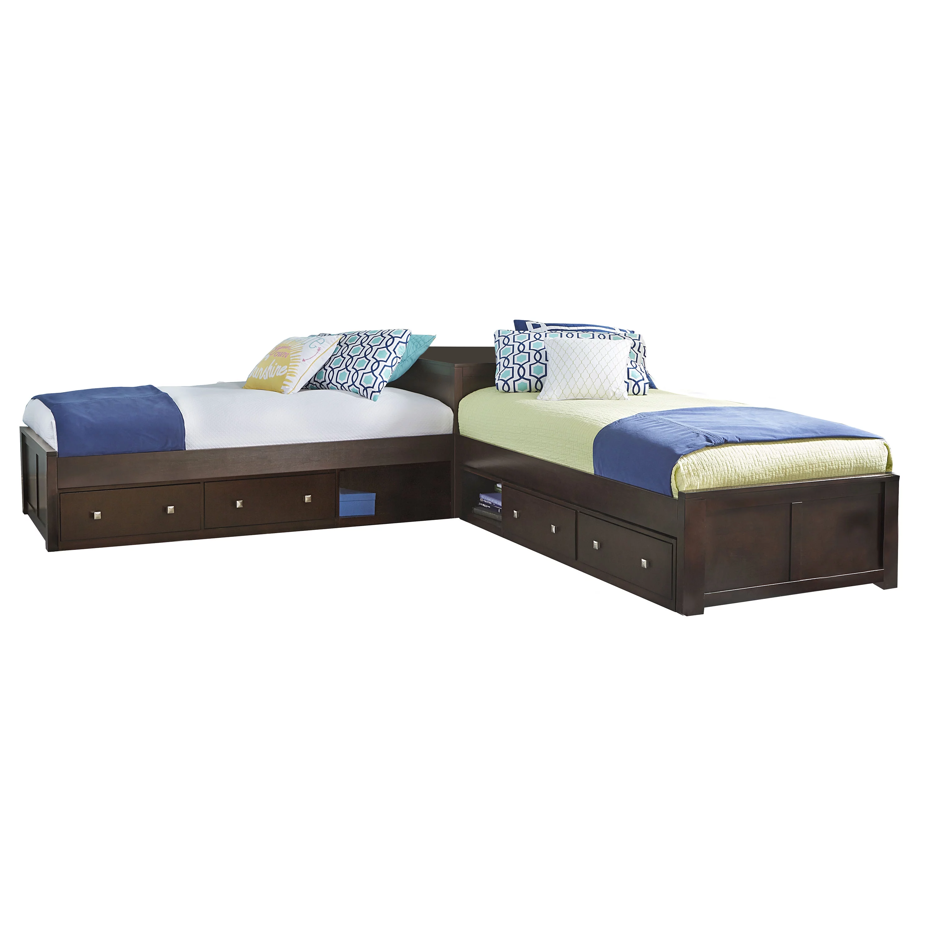 Hillsdale Pulse L-Shaped Two Twin Beds with Double Storage, Chocolate Finish