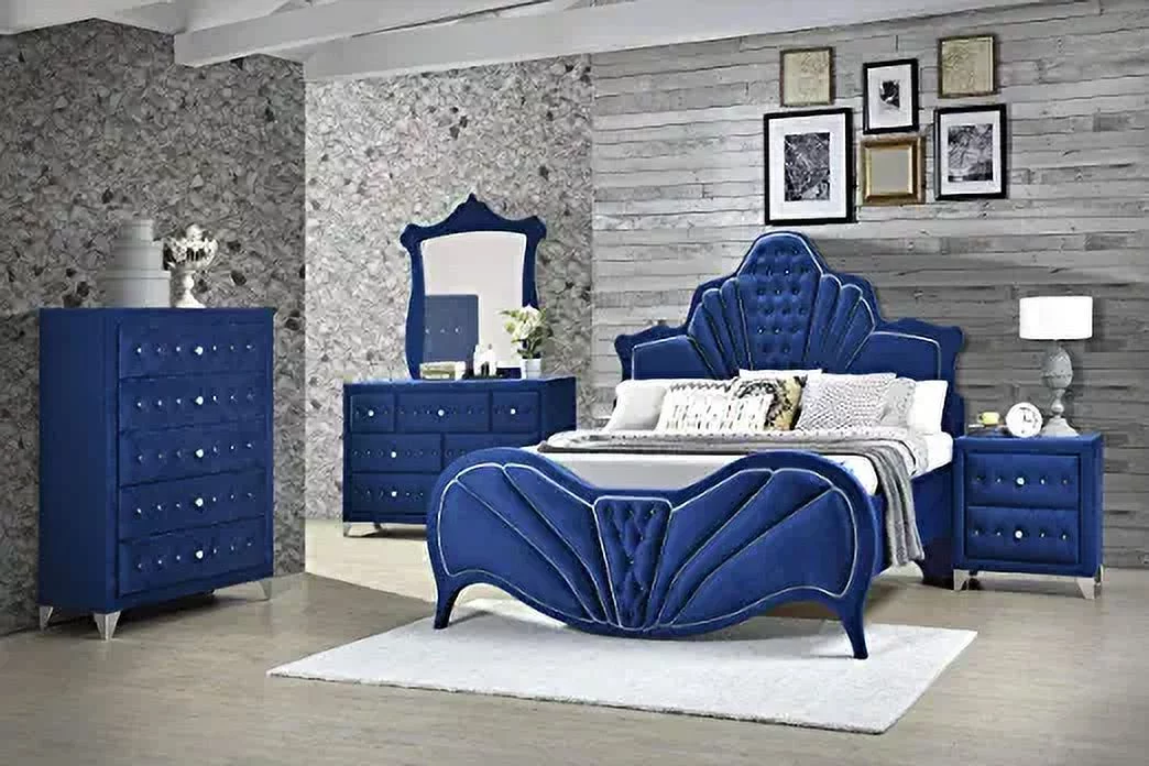 Dante Eastern King Bed in Blue Velvet